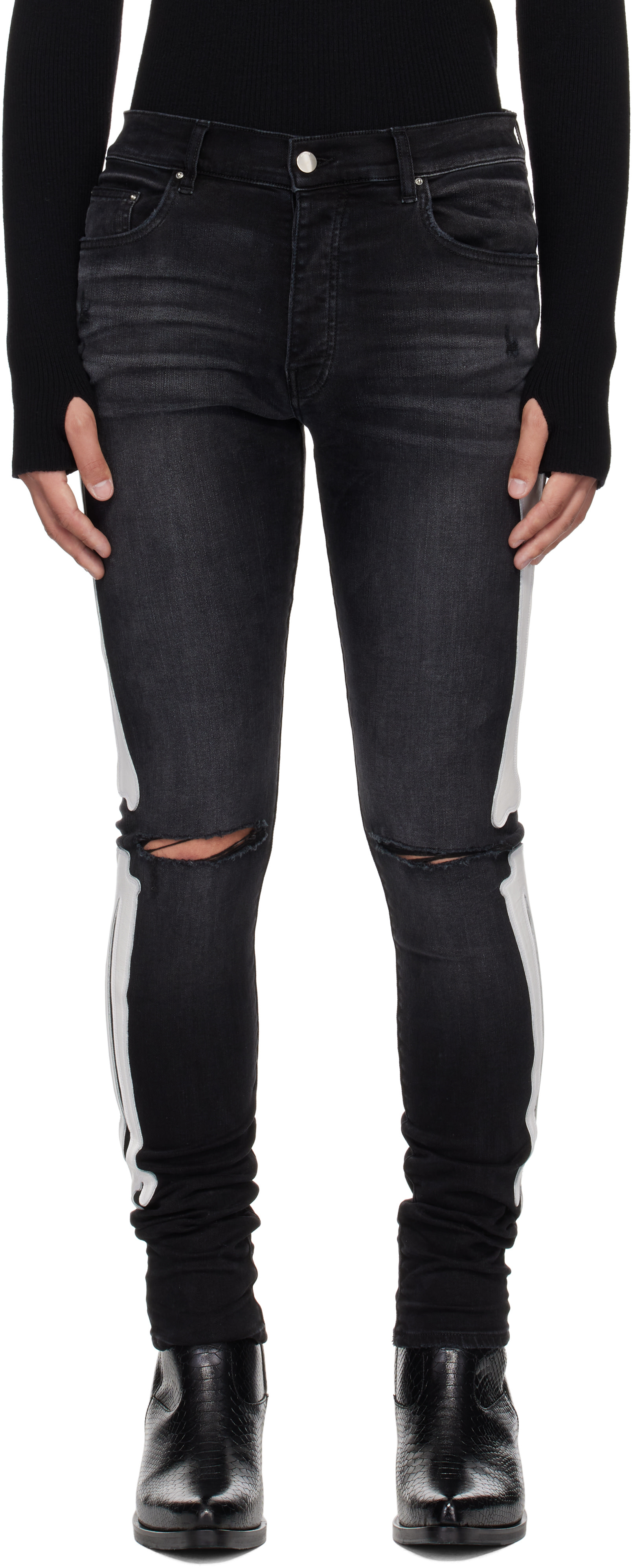 AMIRI: Black Bones Slash Jeans | SSENSE Norway