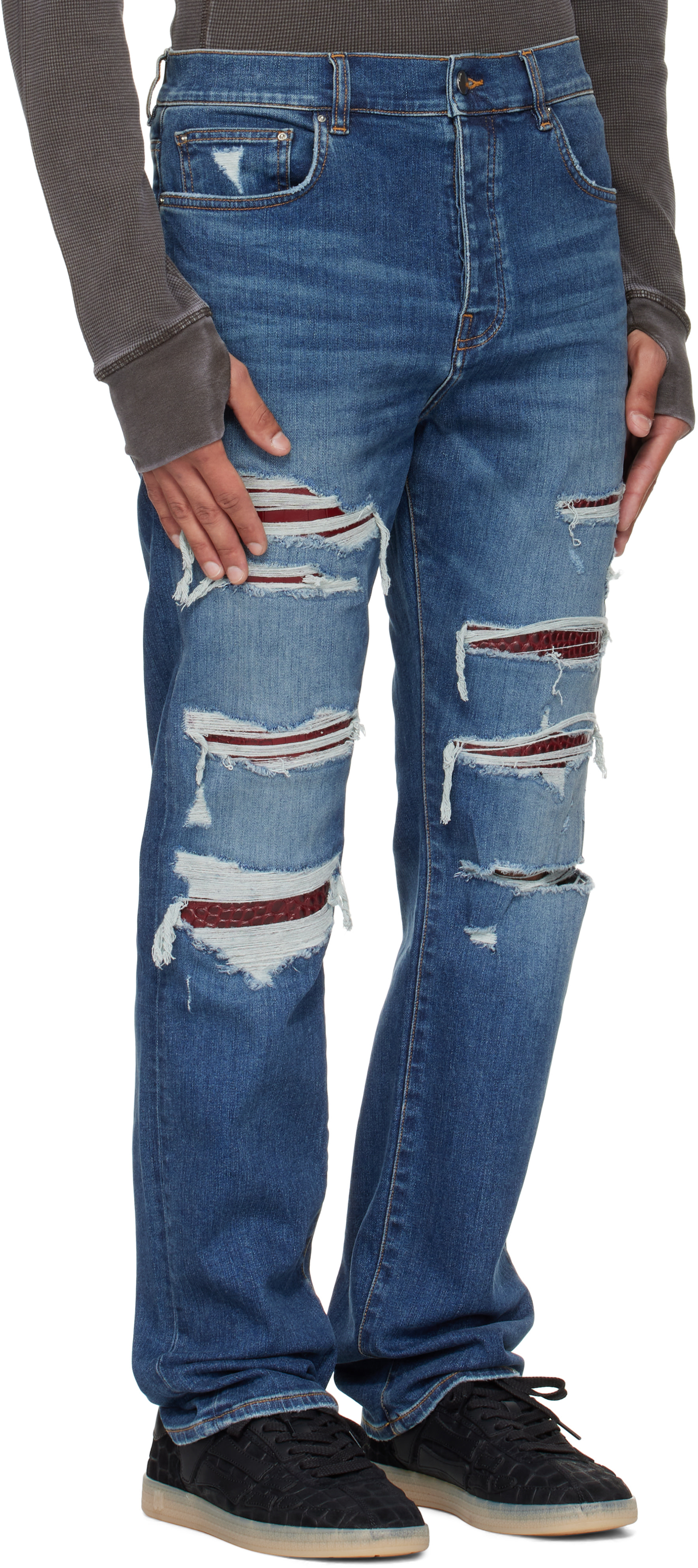 パンツ AMIRI slim fit Jeans 29 Blue-Black AMIRI: Blue Croc Slim Thrasher Jeans | SSENSE