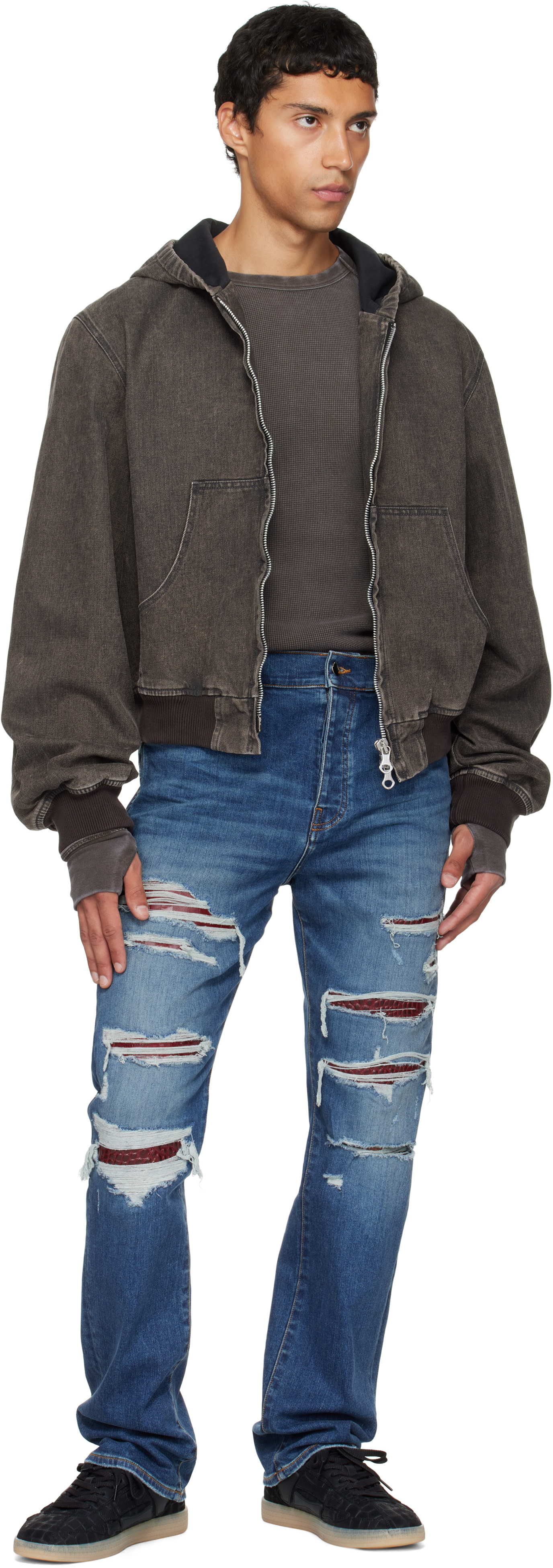 AMIRI: Blue Croc Slim Thrasher Jeans | SSENSE