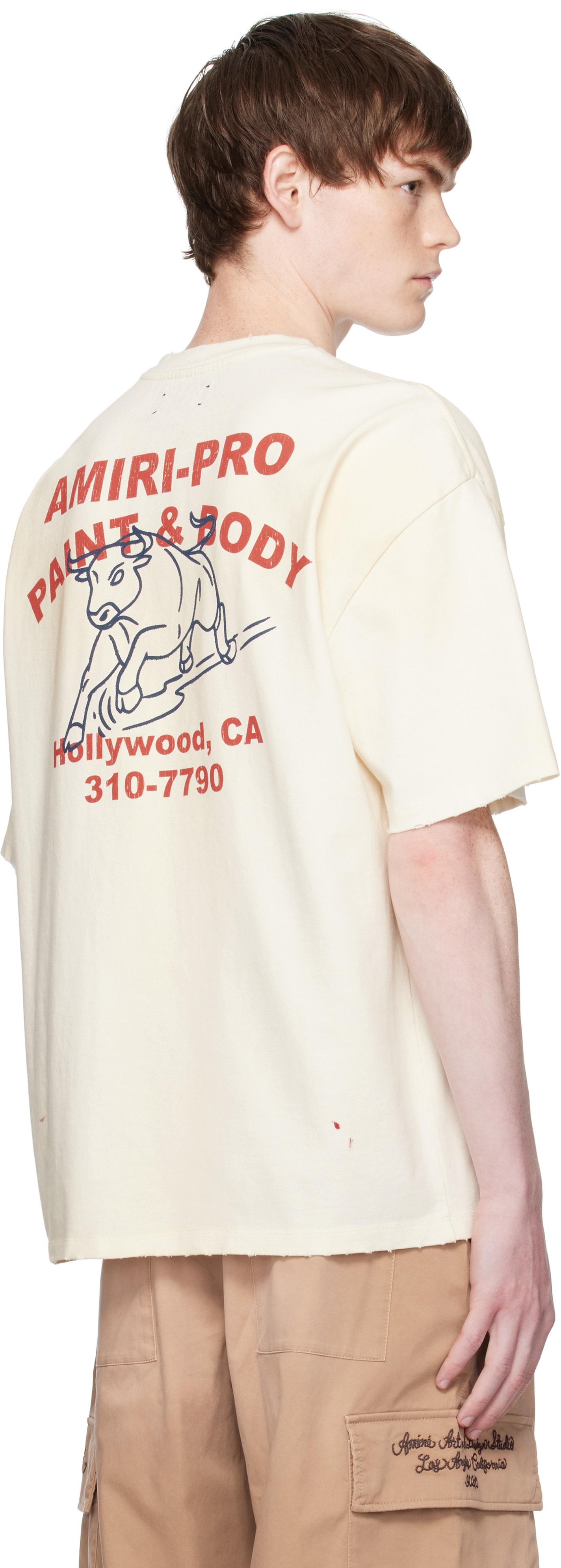 AMIRI: Beige 'AMIRI' Bull Oversized T-shirt | SSENSE Singapore