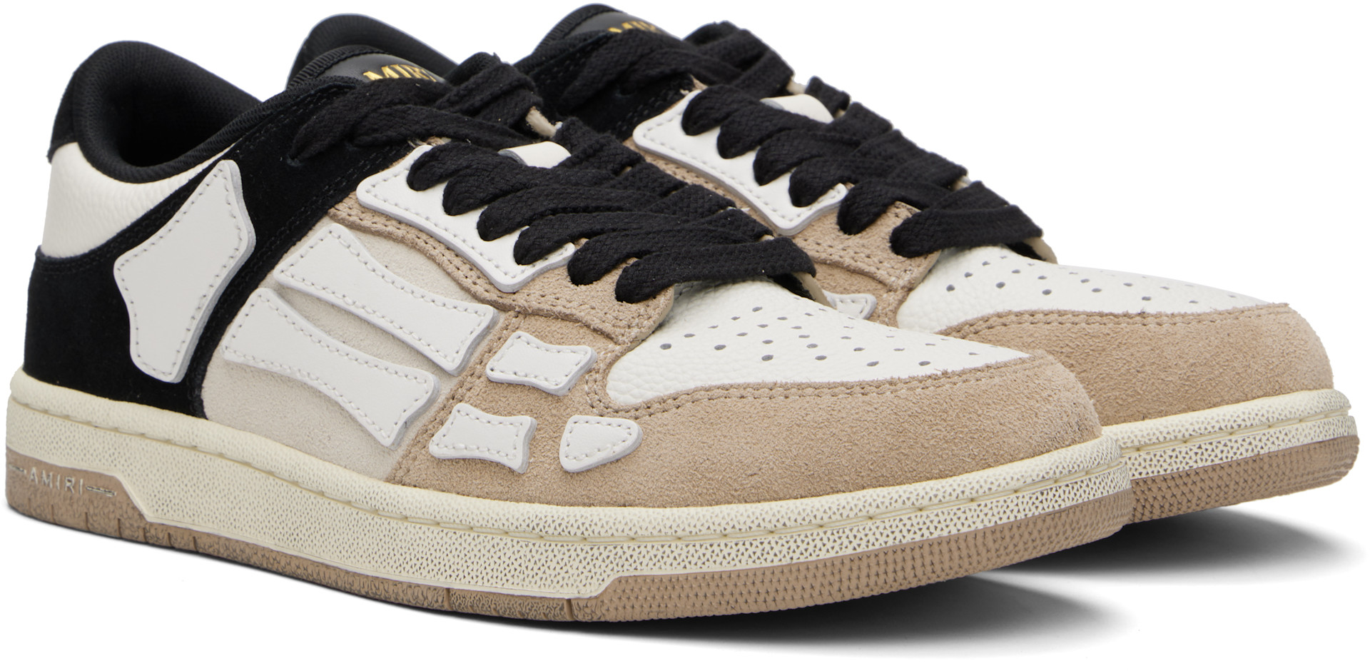 AMIRI: Brown & White Distressed Skel Top Low Sneakers | SSENSE