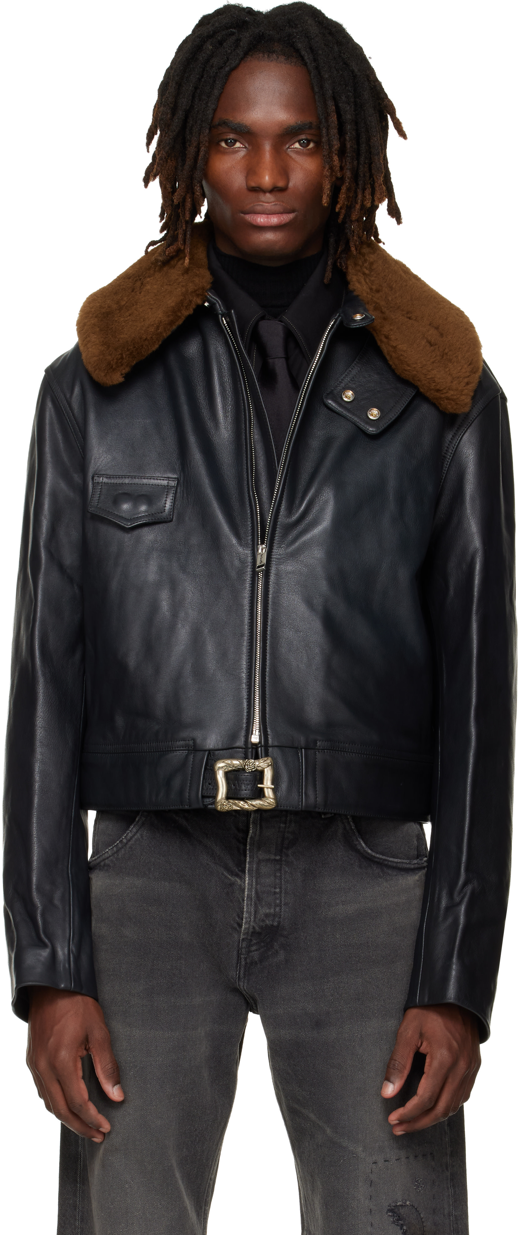 Enfants Riches Déprimés: Black 'Hotrod' Shearling Collar Jacket