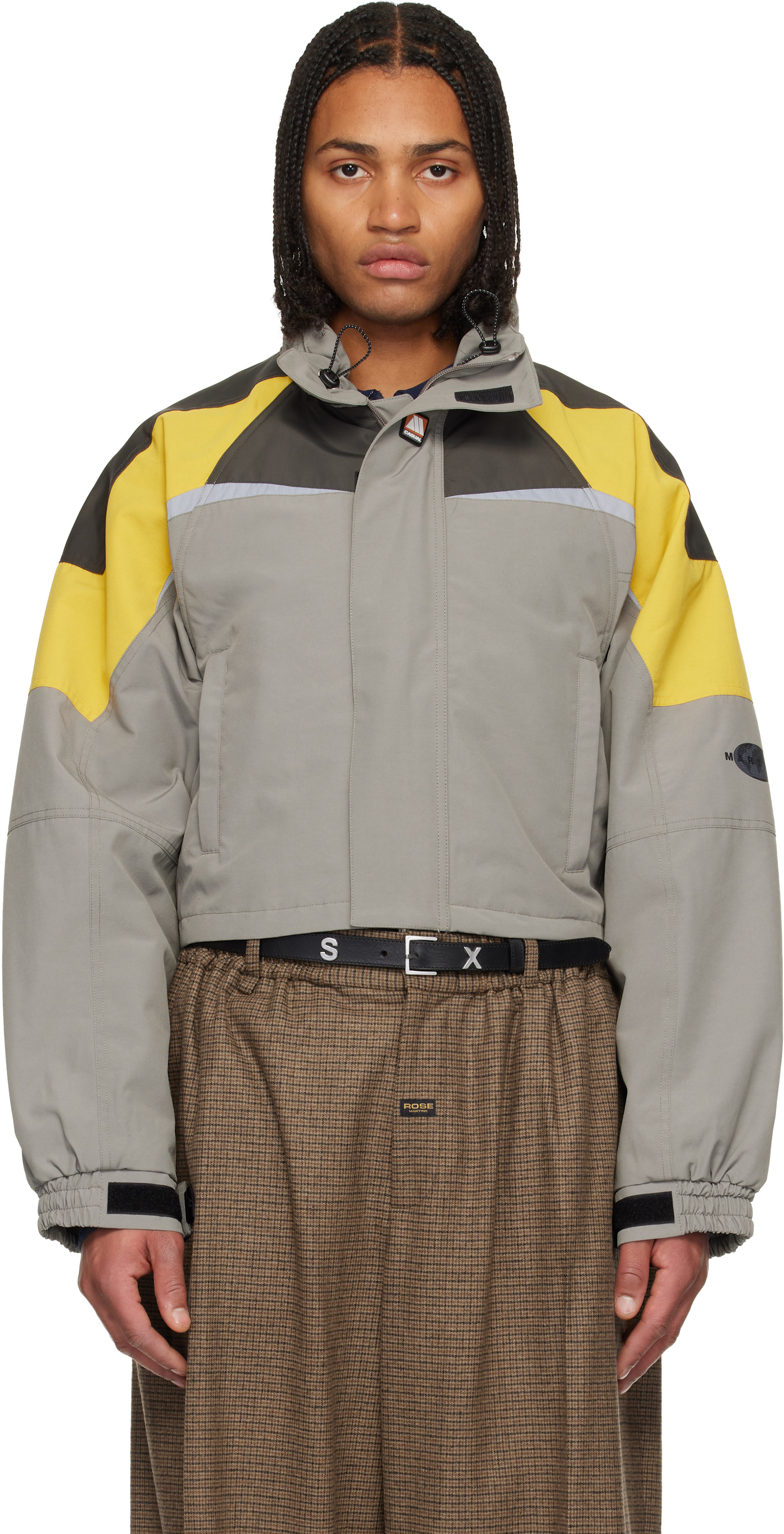 MARTINE ROSE Shrunken Jacket Travis着用 Martine Rose: Gray Shrunken Sports Jacket | SSENSE