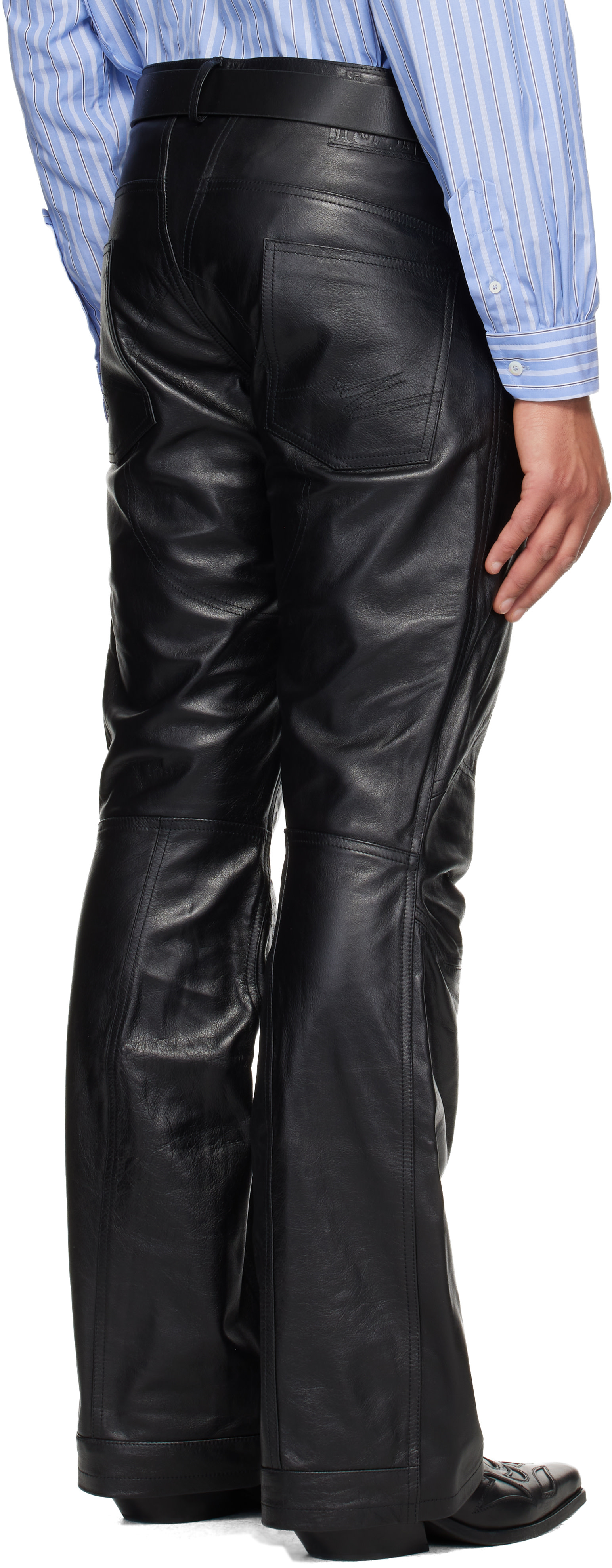 Martine Rose: Black Boot Cut Utility Leather Pants | SSENSE