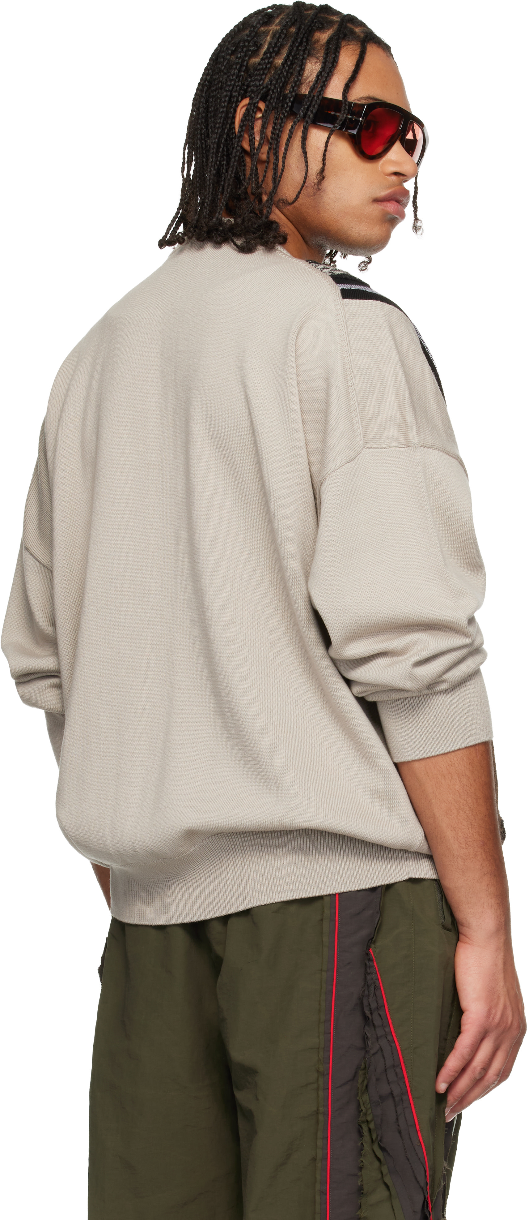 Martine Rose: Beige & Black Multi Stripe Zip Up Crew Sweater | SSENSE