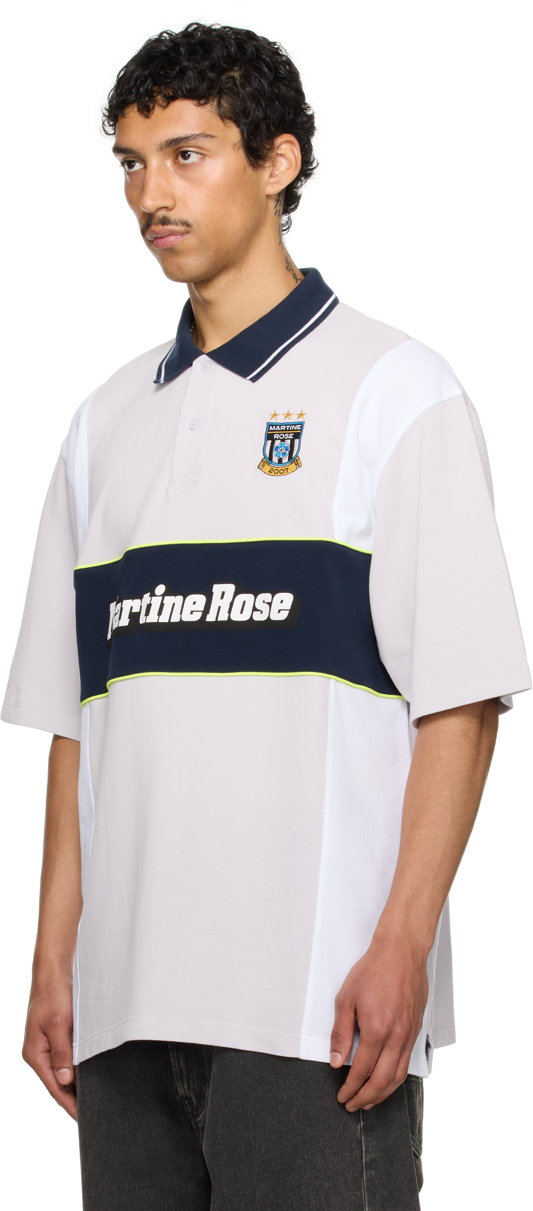 Martine Rose: SSENSE Exclusive Gray & Navy Oversized Panelled Polo
