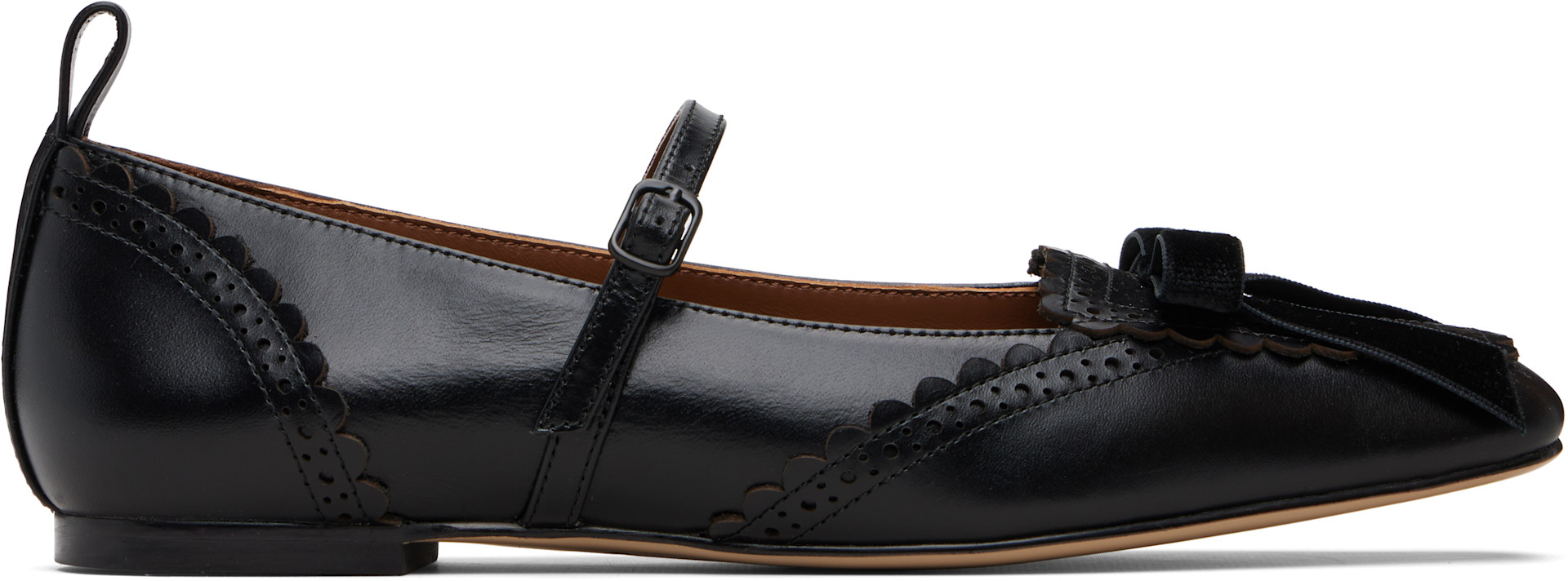 SHUSHU/TONG 黒ローファー 36 SHUSHU/TONG: Black Square-Toe Mary Jane Flats | SSENSE