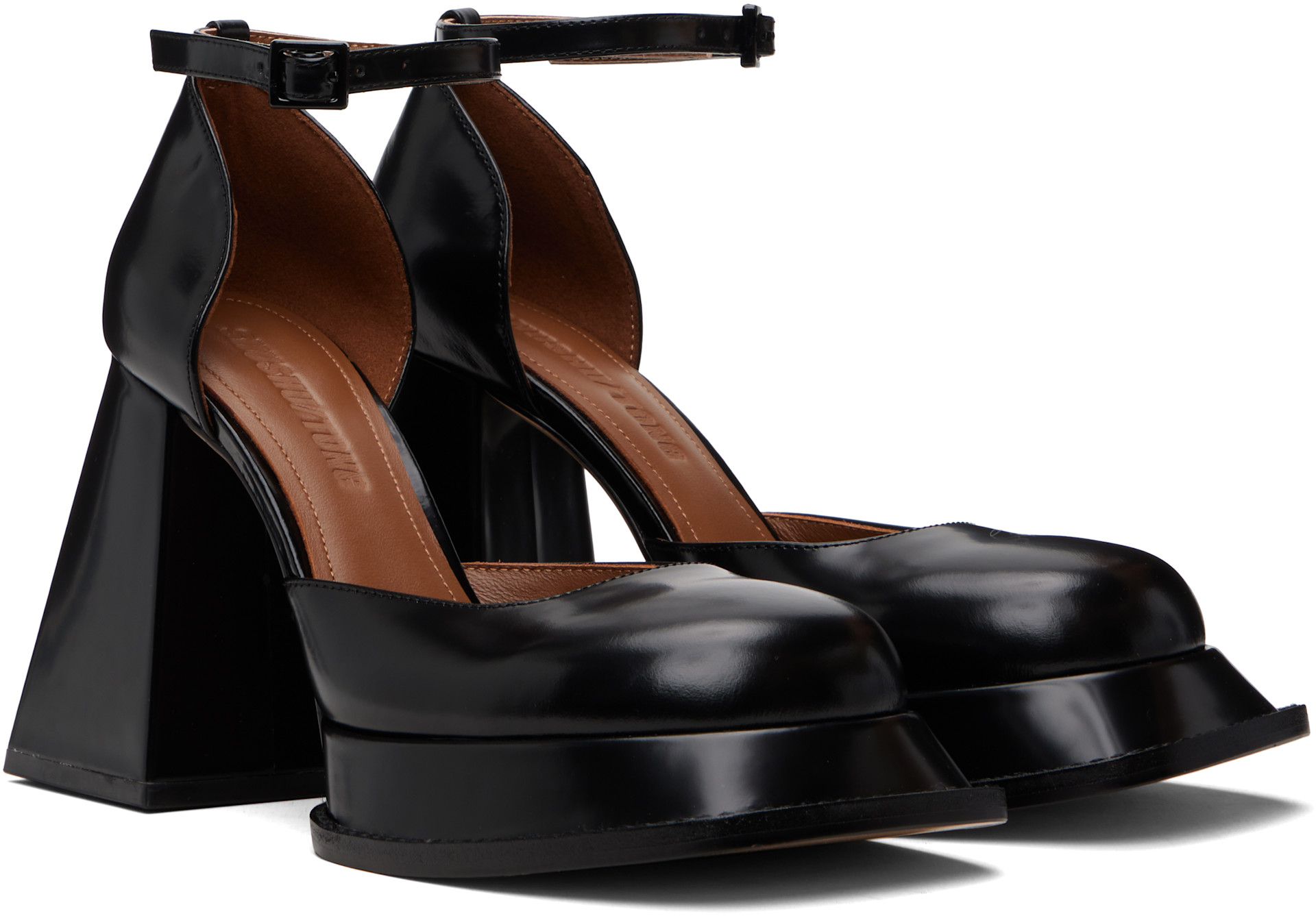 SHUSHU/TONG: Black Round Toe Strap High Heels | SSENSE