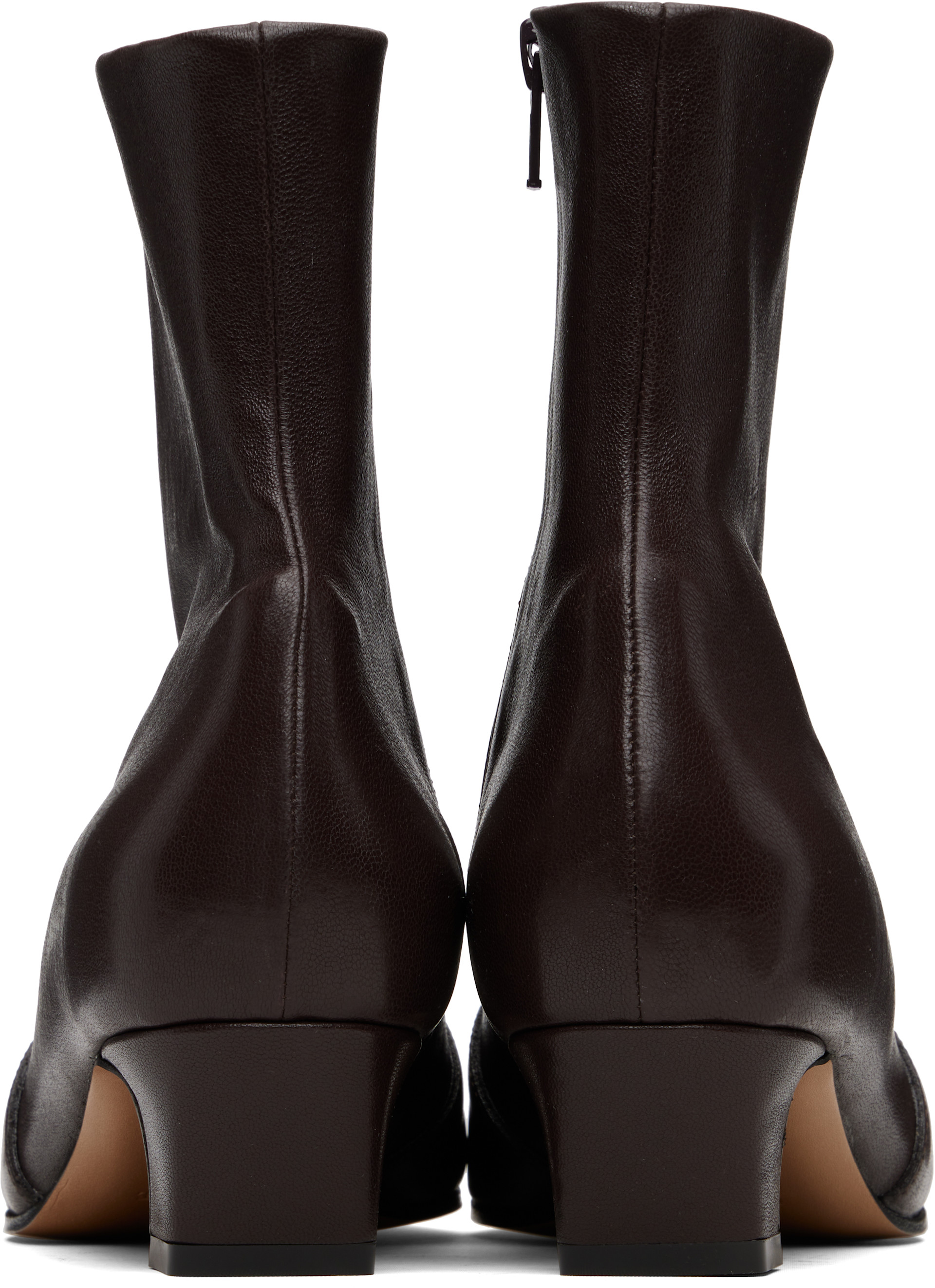 KHAITE - Bottines Nevada brunes en cuir extensible