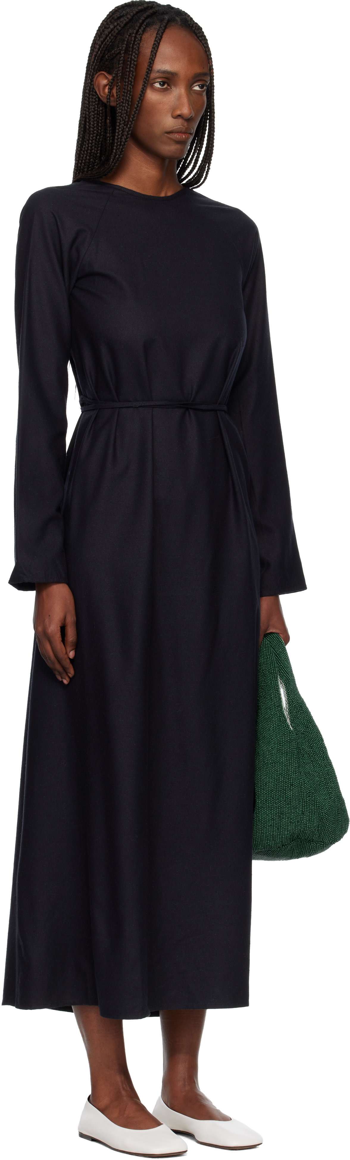 Baserange: Black Long-Sleeve Apron Maxi Dress | SSENSE