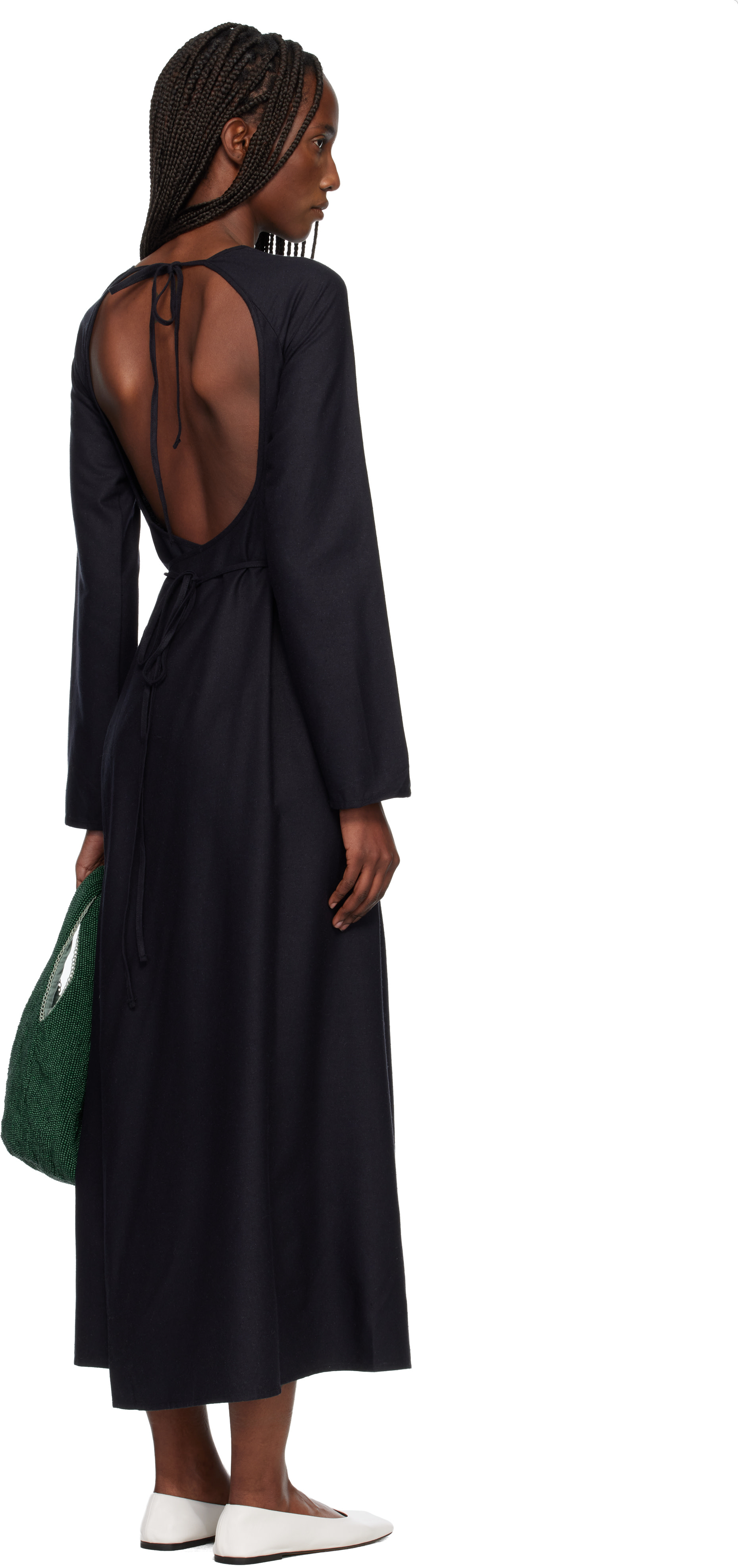Baserange: Black Long-Sleeve Apron Maxi Dress | SSENSE