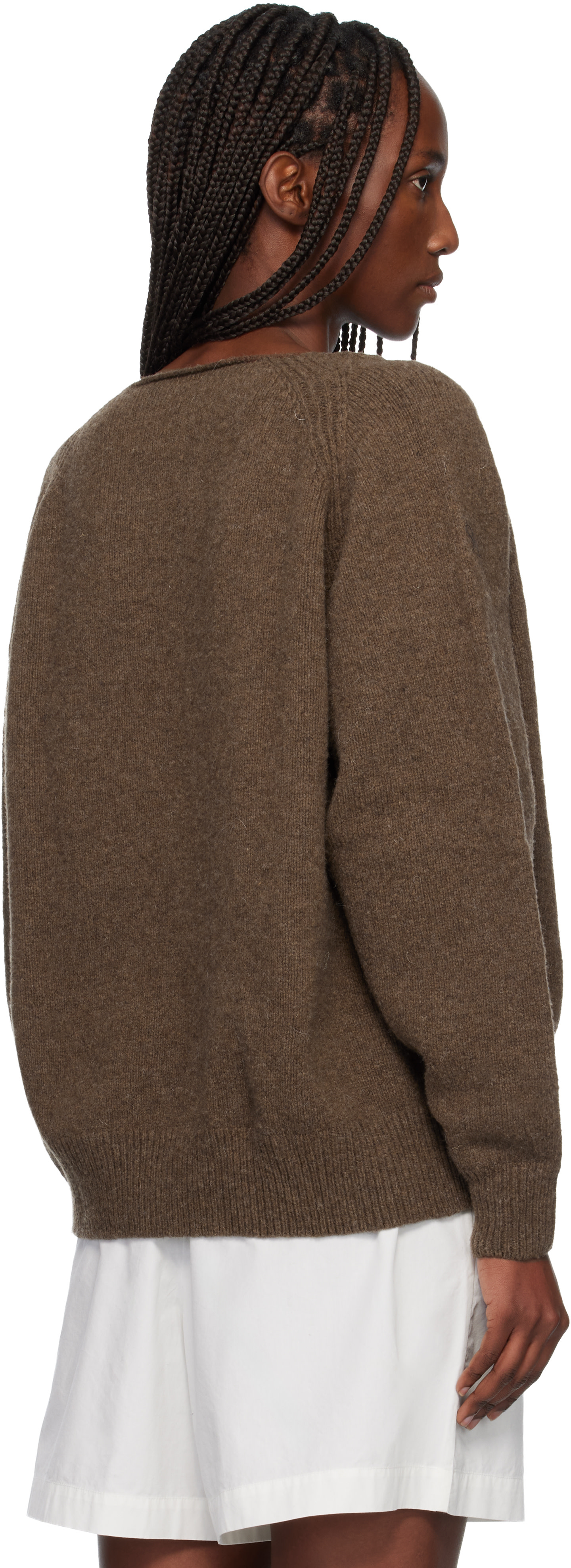 baserange Vネックコットンニット Baserange: Beige Soar V Neck Sweater | SSENSE Canada