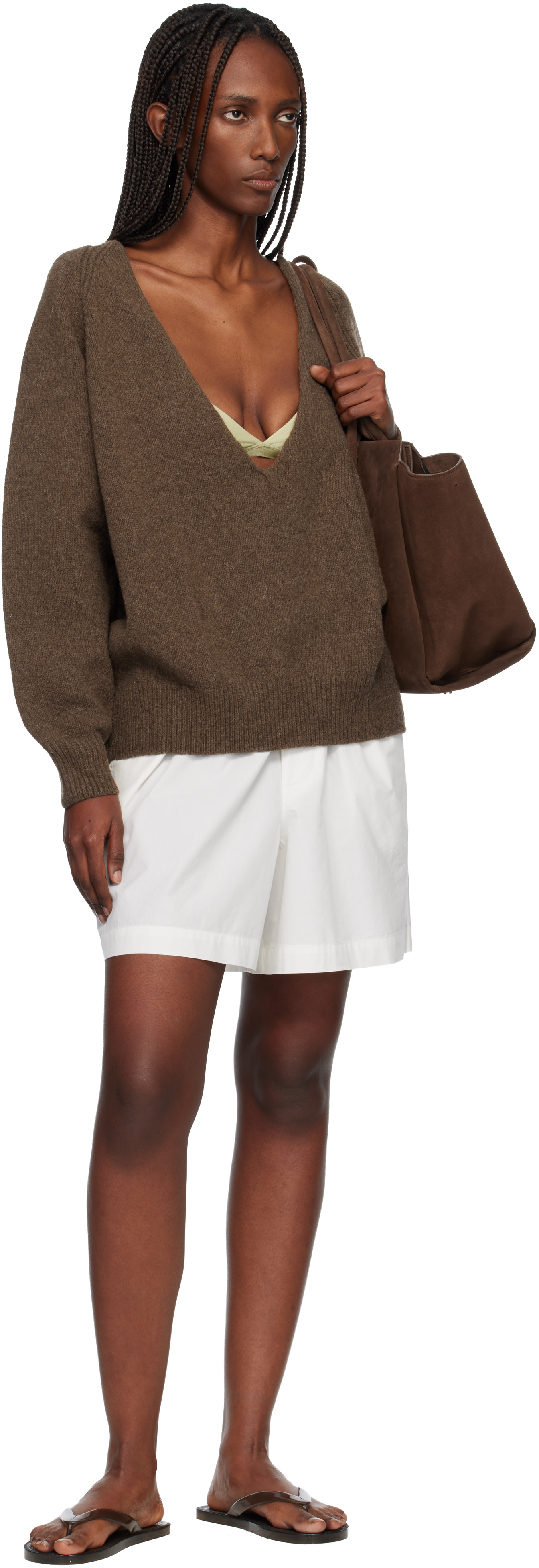 Baserange: Brown Soar V-neck Sweater | SSENSE Canada