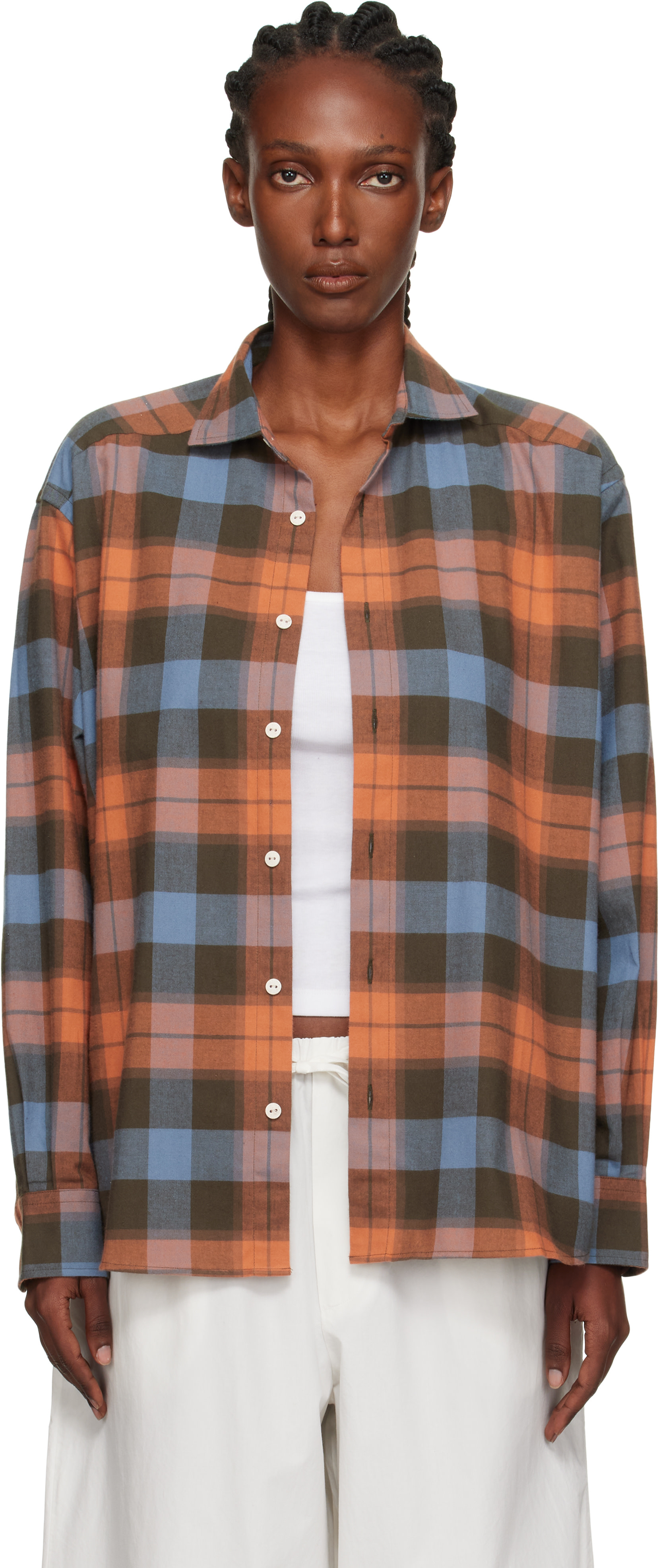 Baserange: Orange & Blue Claude Shirt | SSENSE Singapore