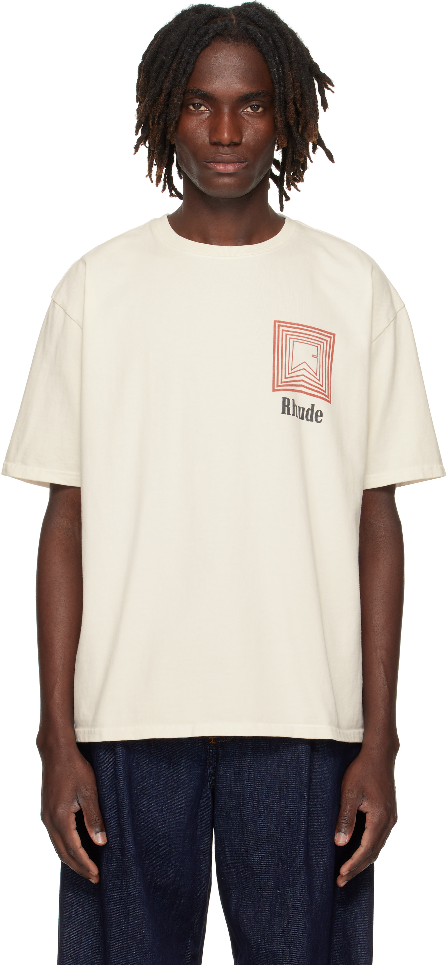 Rhude - 오프 화이트 쉐브론 로고 리피트 티셔츠