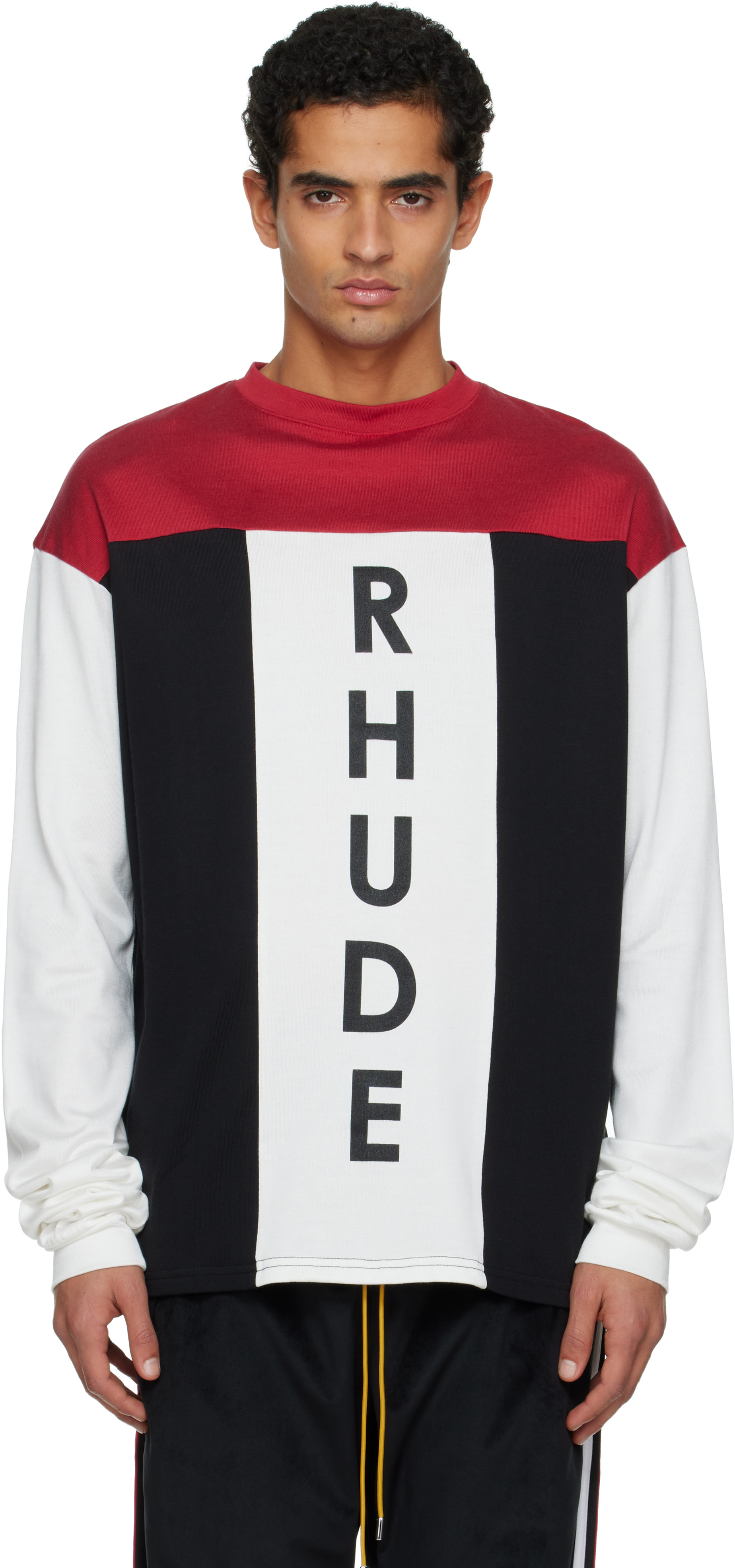 Rhude: White & Black Intake Tri-Panel LS T-shirt | SSENSE