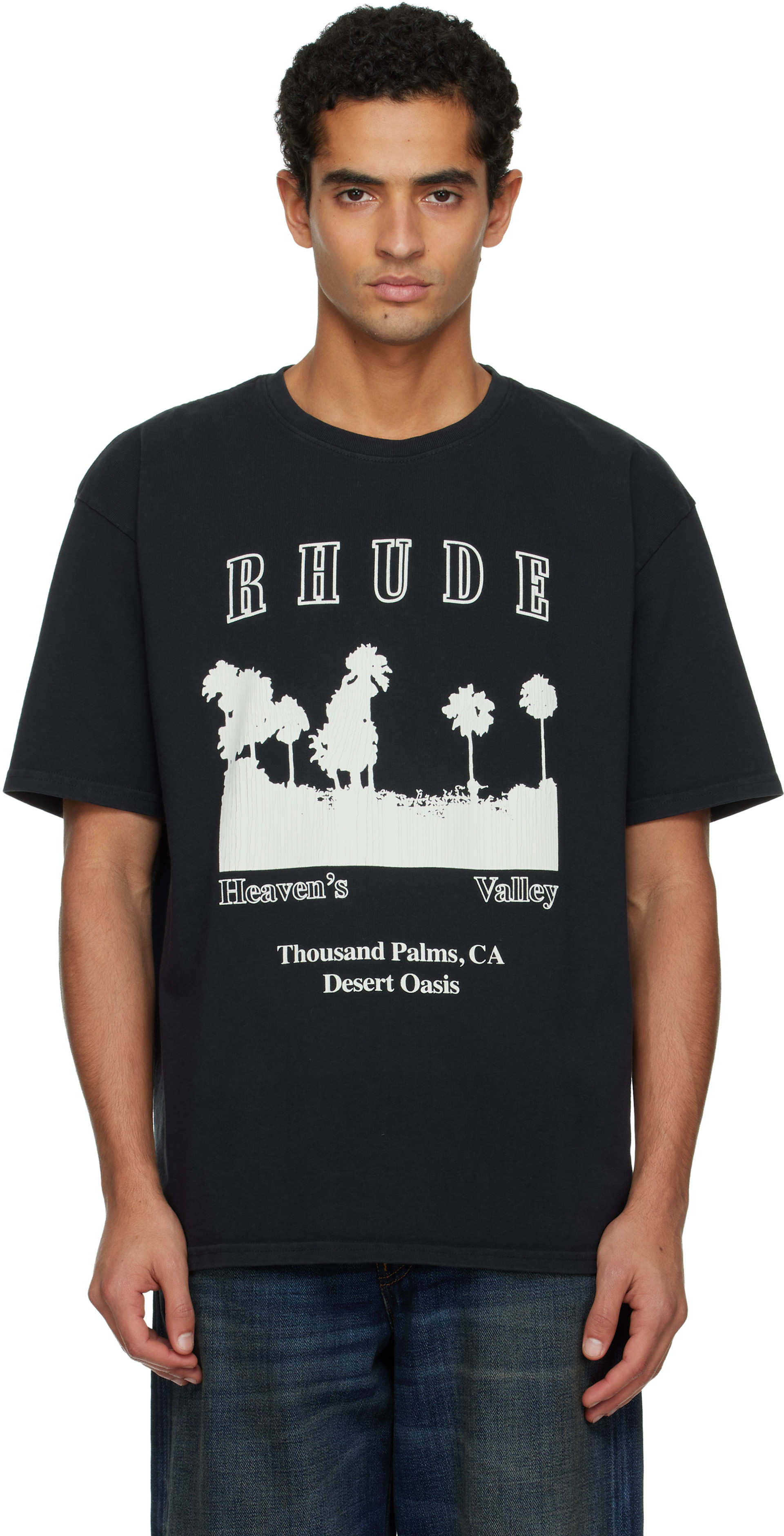 Rhude - 블랙 사우전드 팜 티셔츠