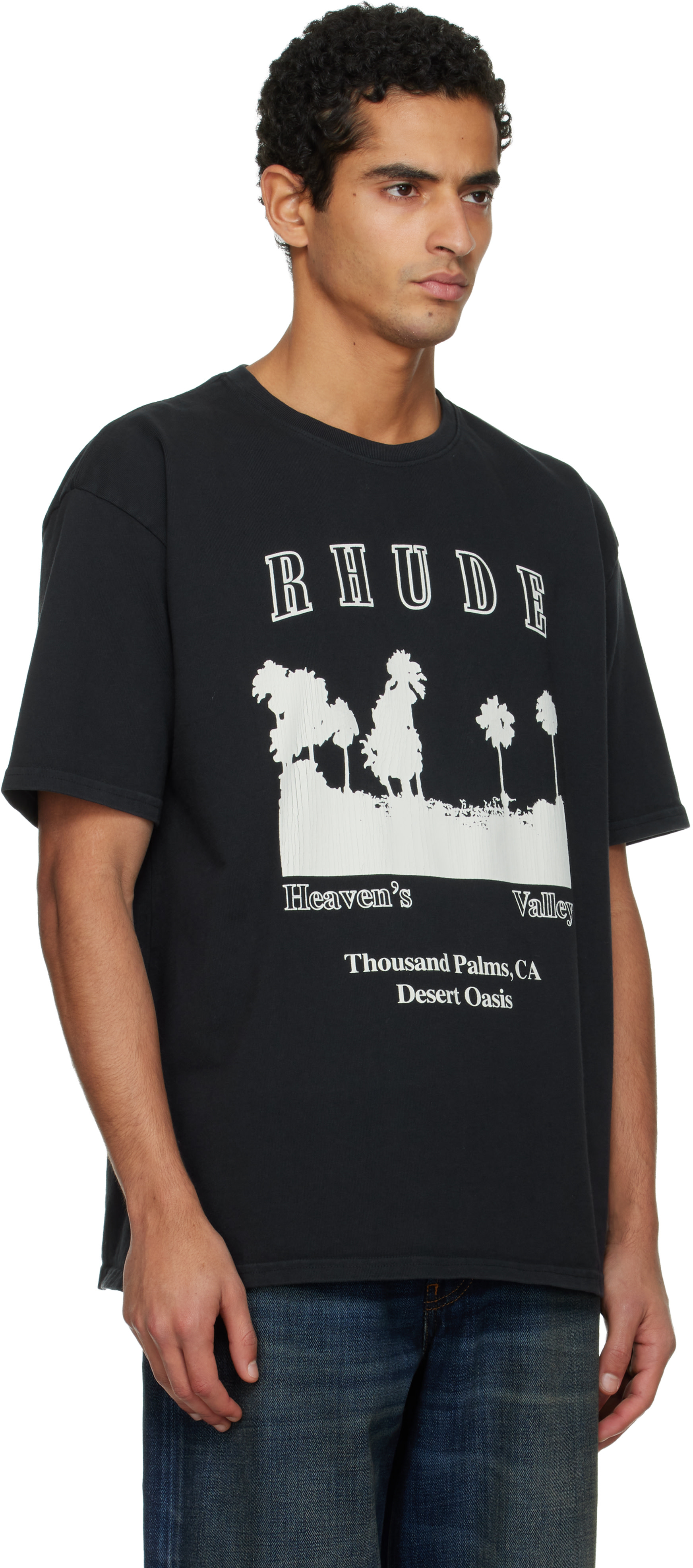 Rhude: ブラック 'Thousand Palms' Tシャツ | SSENSE 日本