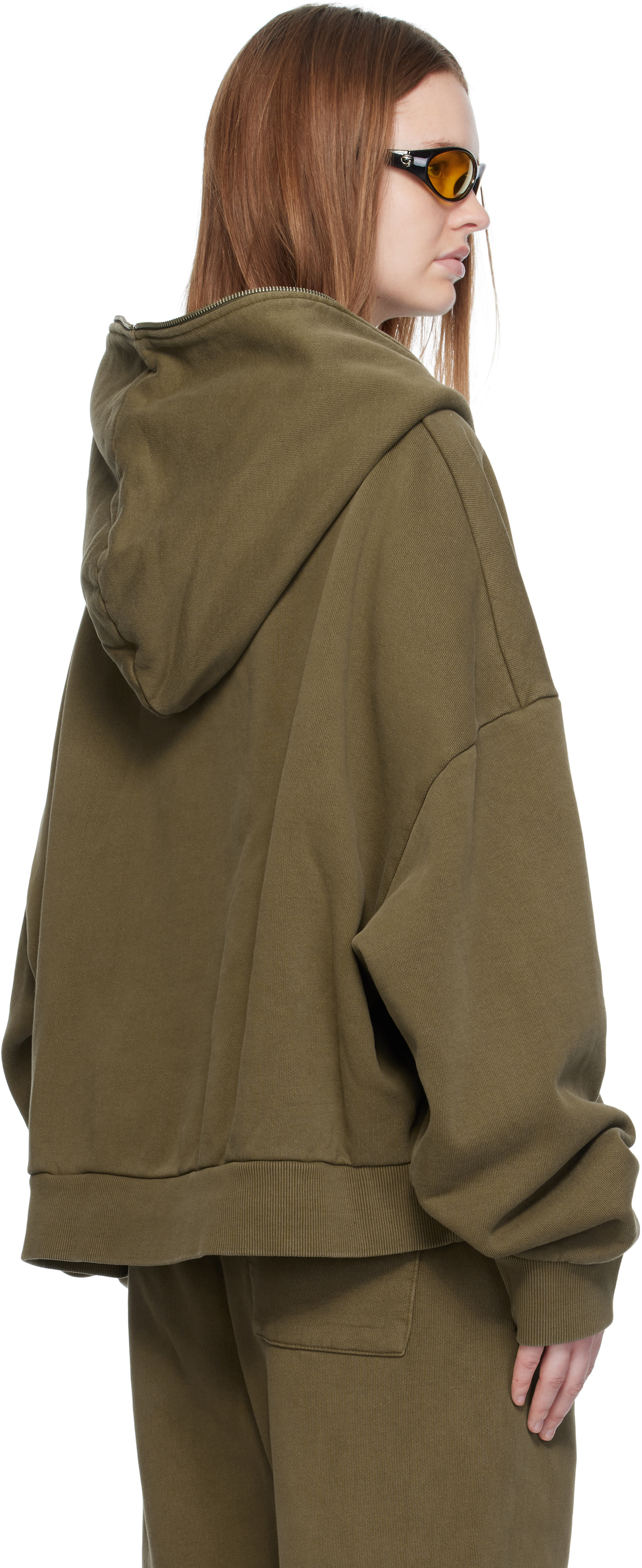 Entire Studios - Pull à capuche vert à glissière prolongée