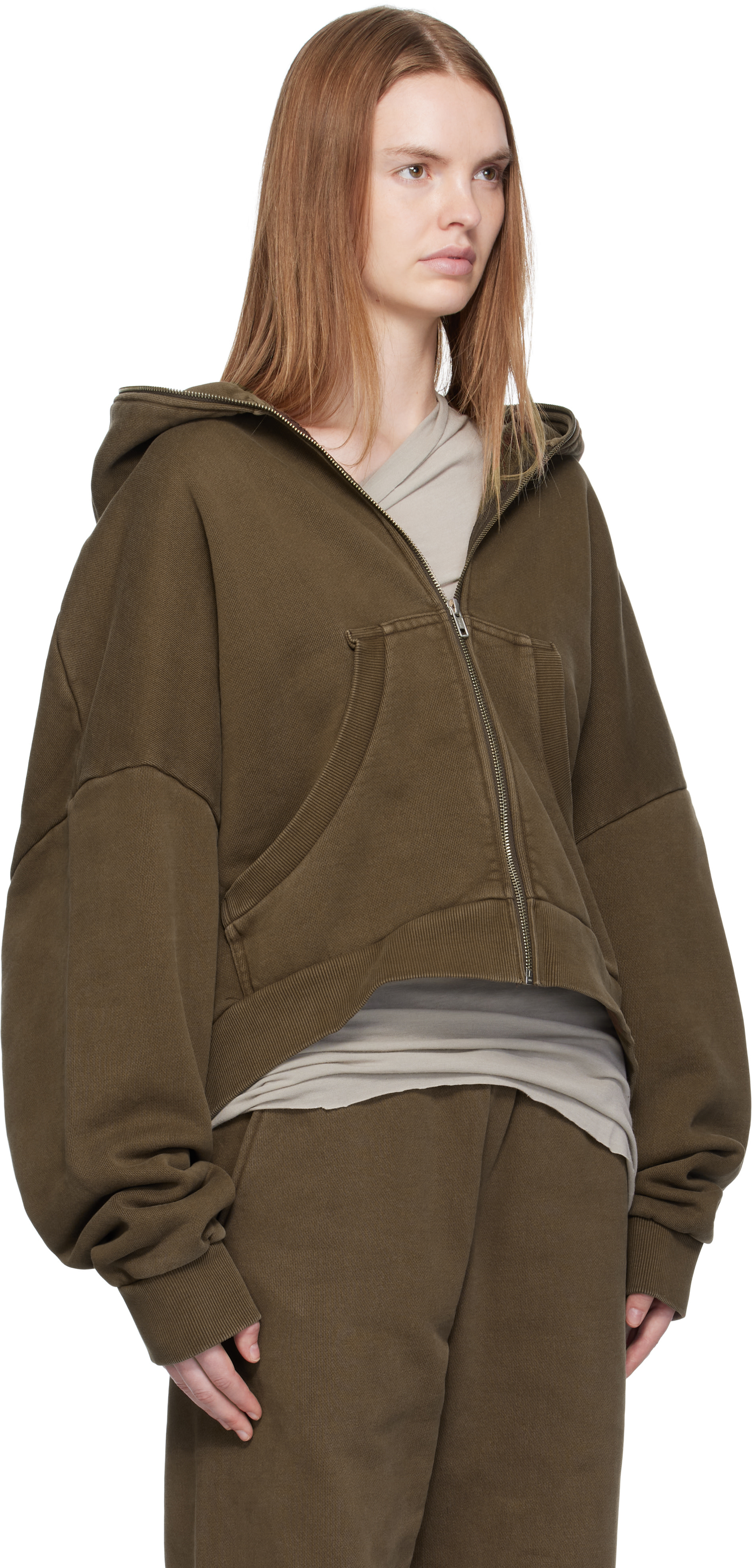 Entire Studios - Pull à capuche brun à glissière prolongée