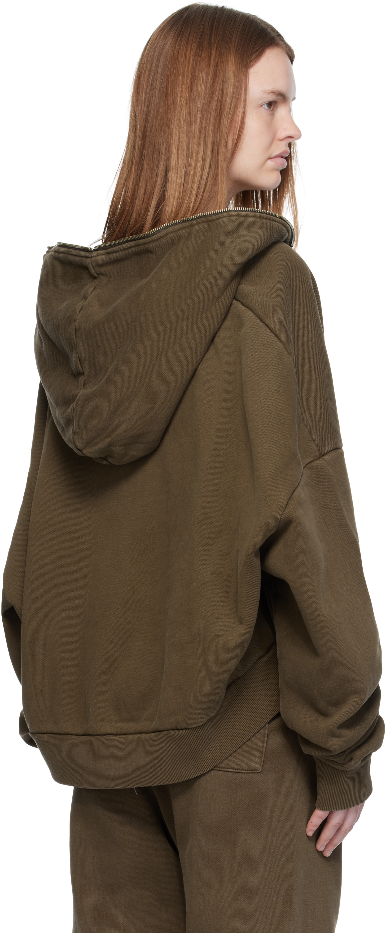Entire Studios - Pull à capuche brun à glissière prolongée