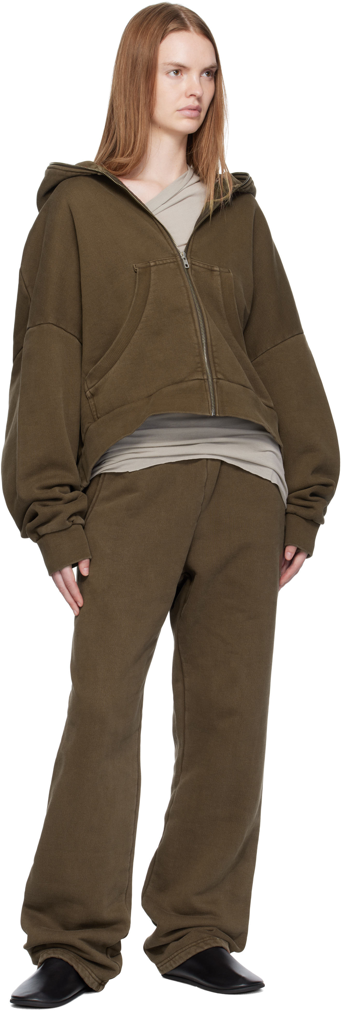 Entire Studios - Pull à capuche brun à glissière prolongée