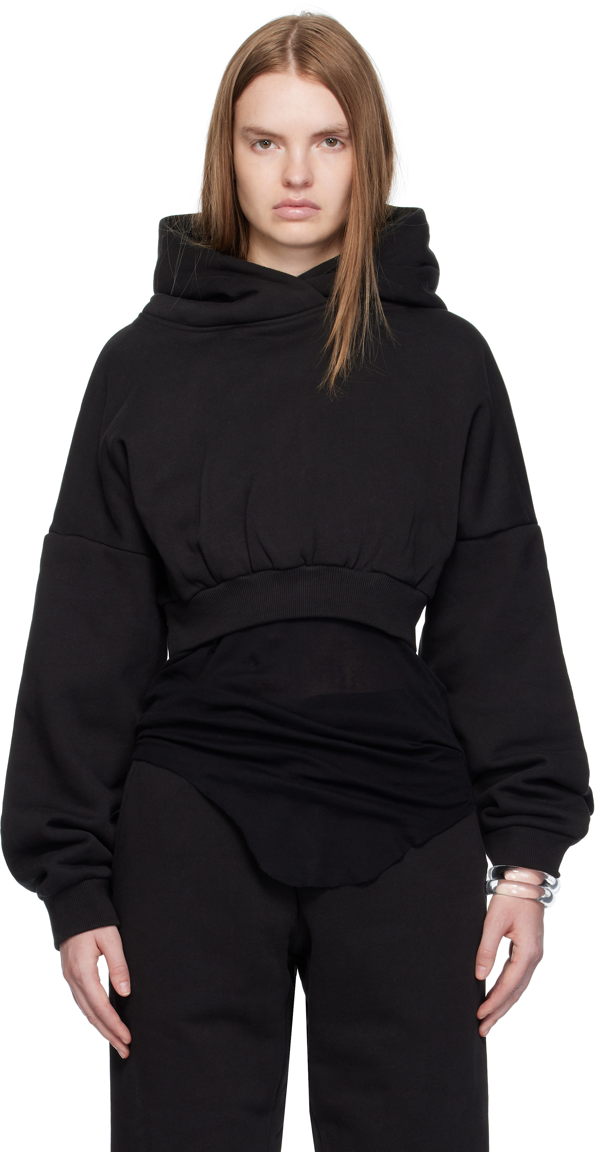 Black Cropped Heavy Hoodie