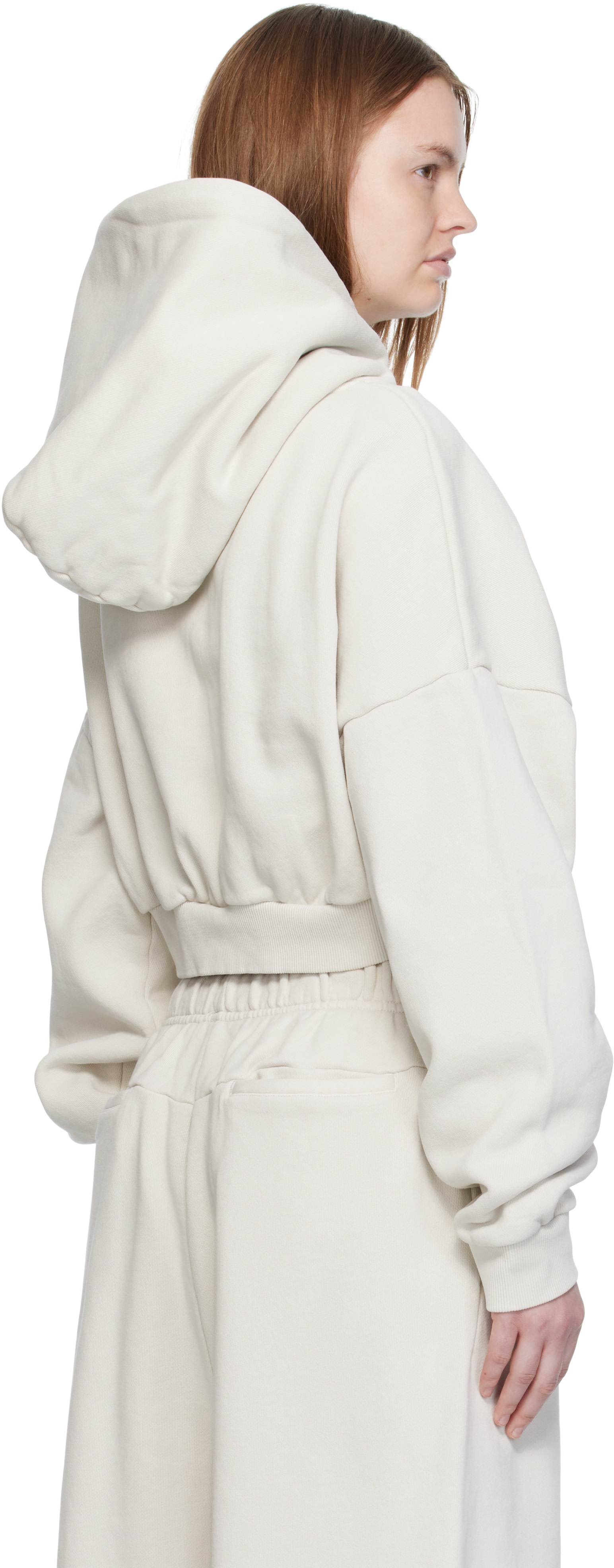 Entire Studios - Pull à capuche écourté blanc cassé en molleton épais