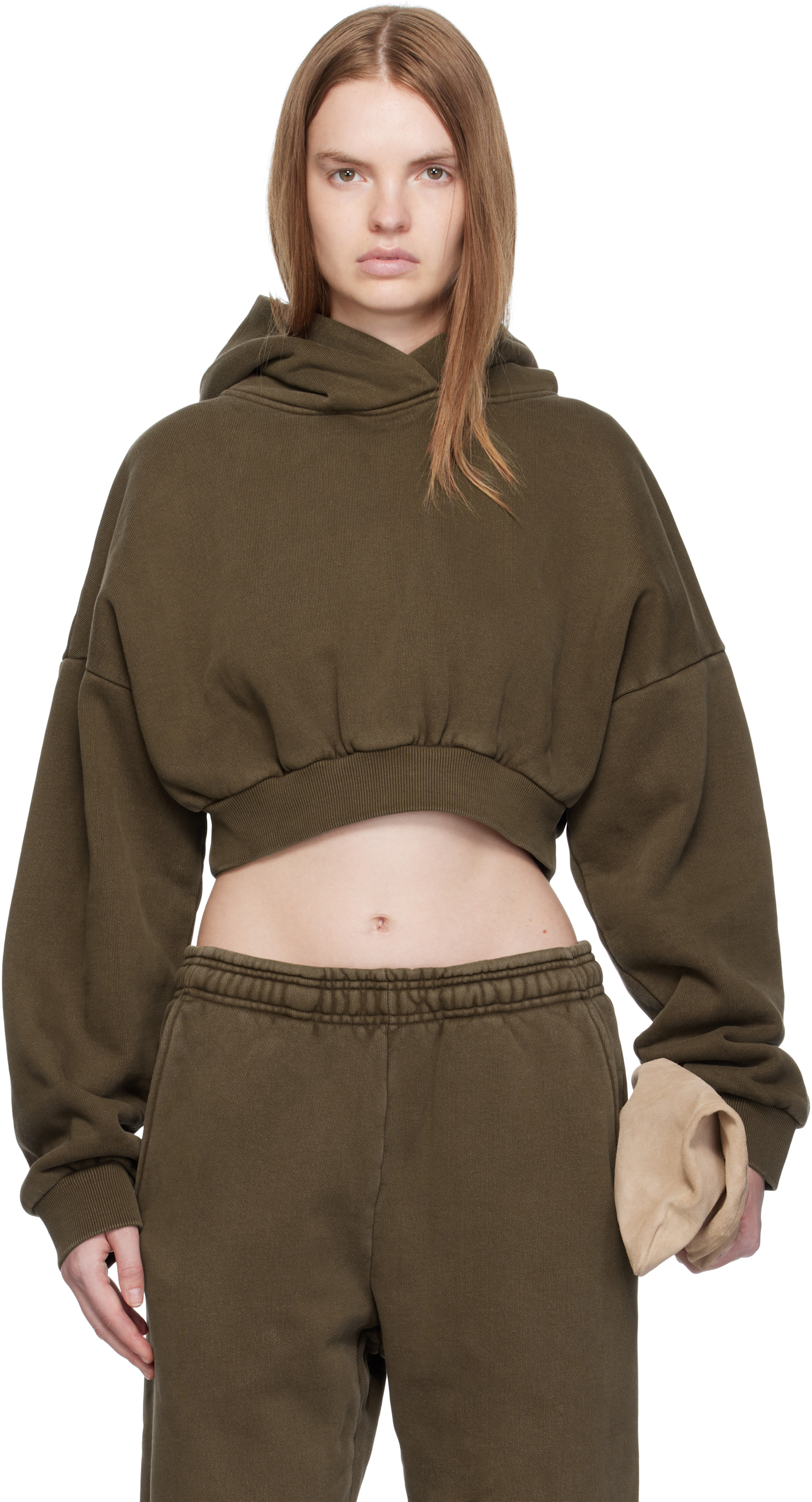 Entire Studios - Pull à capuche écourté épais brun