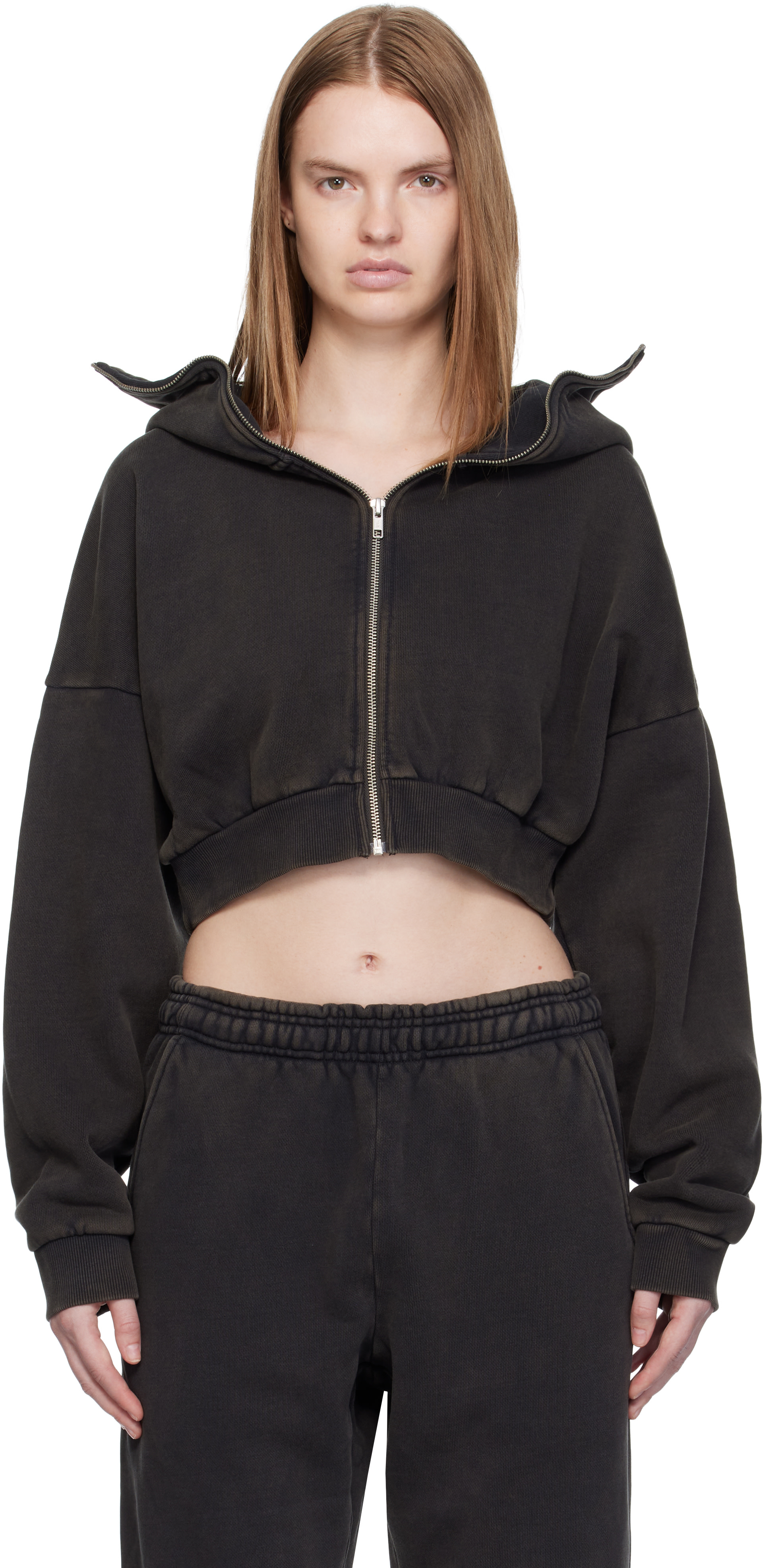 Entire Studios: Black Cropped Full Zip Hoodie | SSENSE