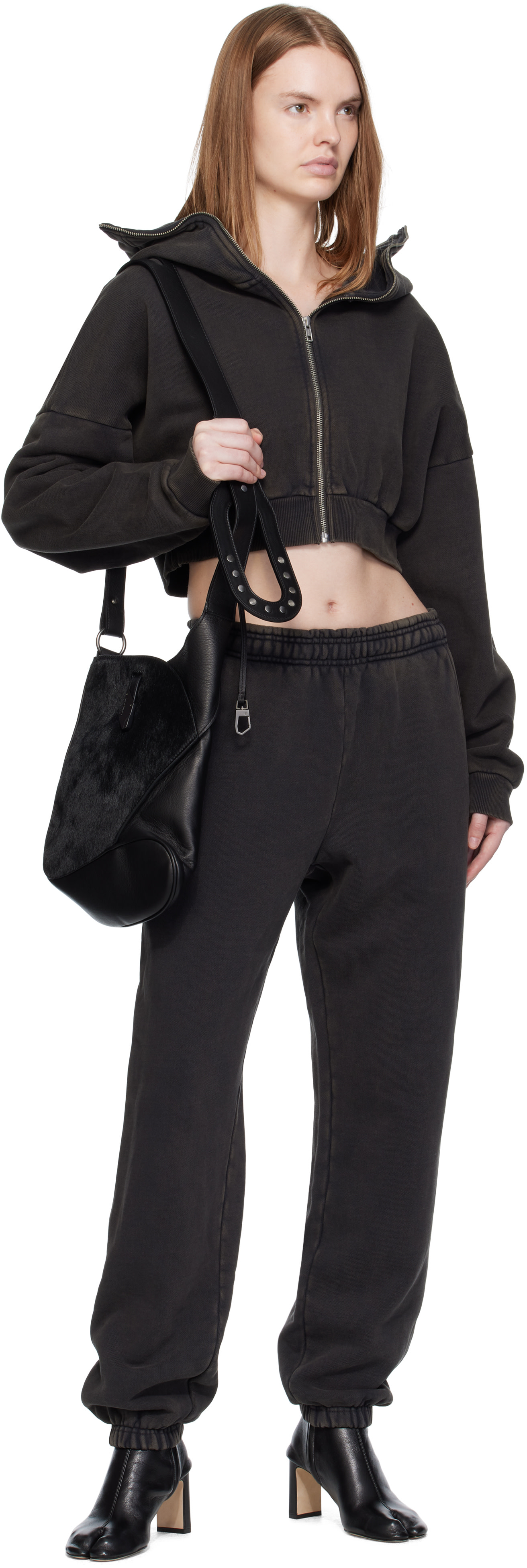 Entire Studios: Black Cropped Full Zip Hoodie | SSENSE
