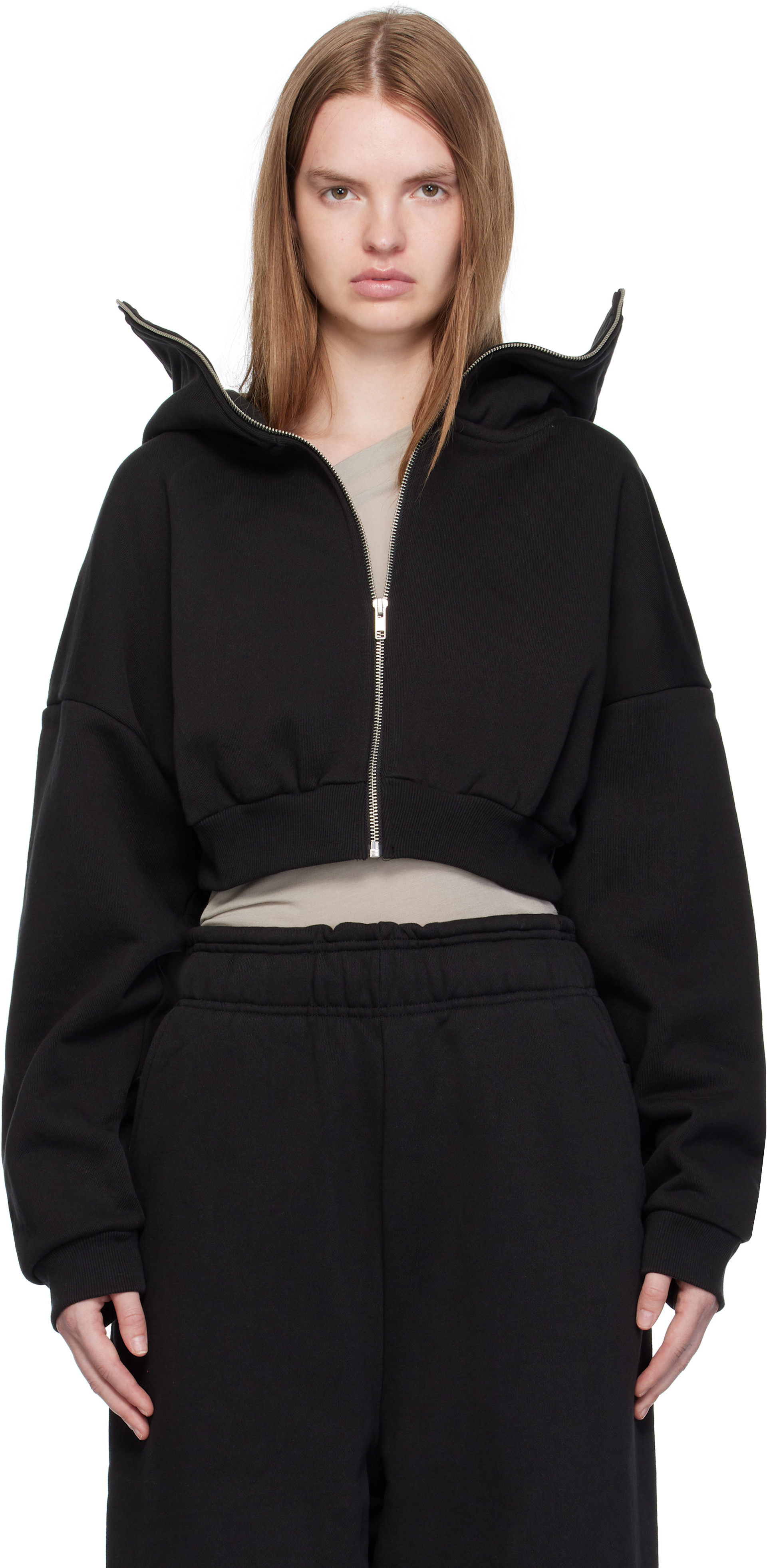 Entire Studios - Pull à capuche écourté noir à glissière
