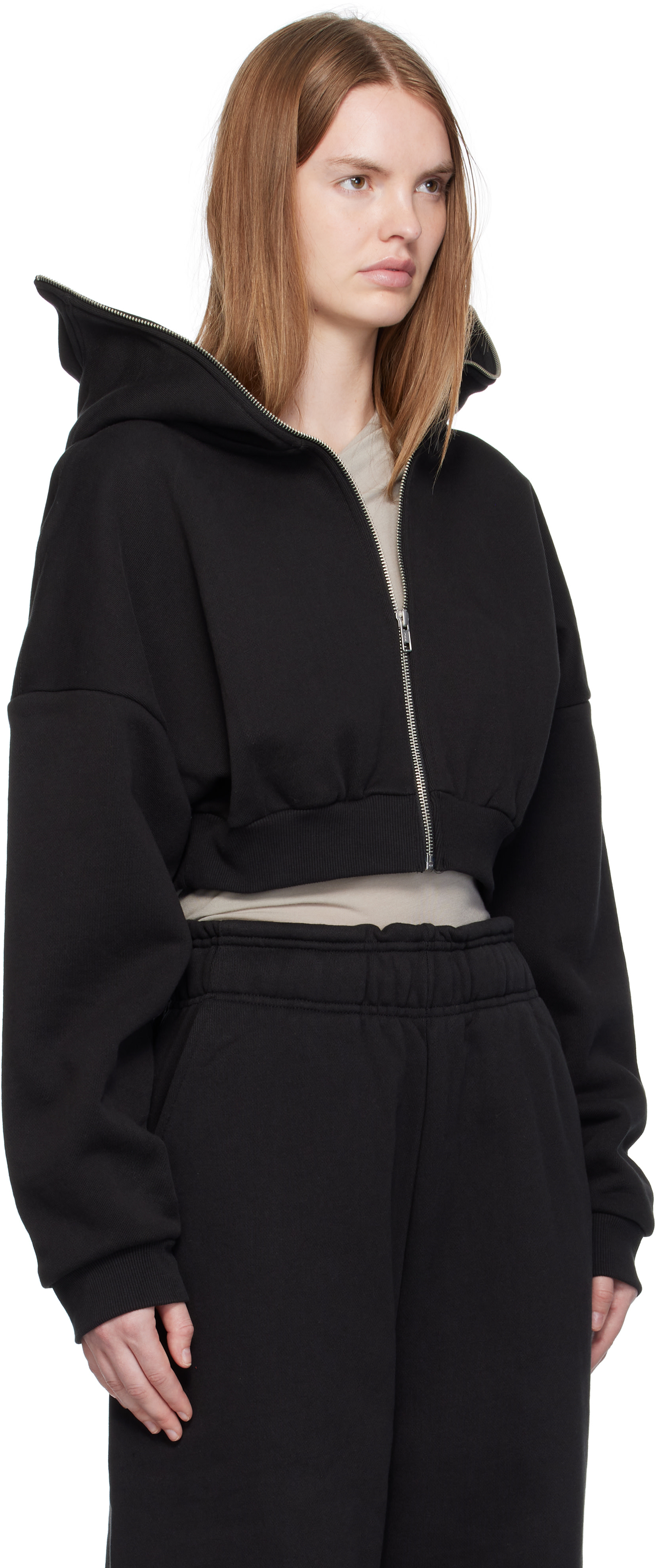 Entire Studios - Pull à capuche écourté noir à glissière