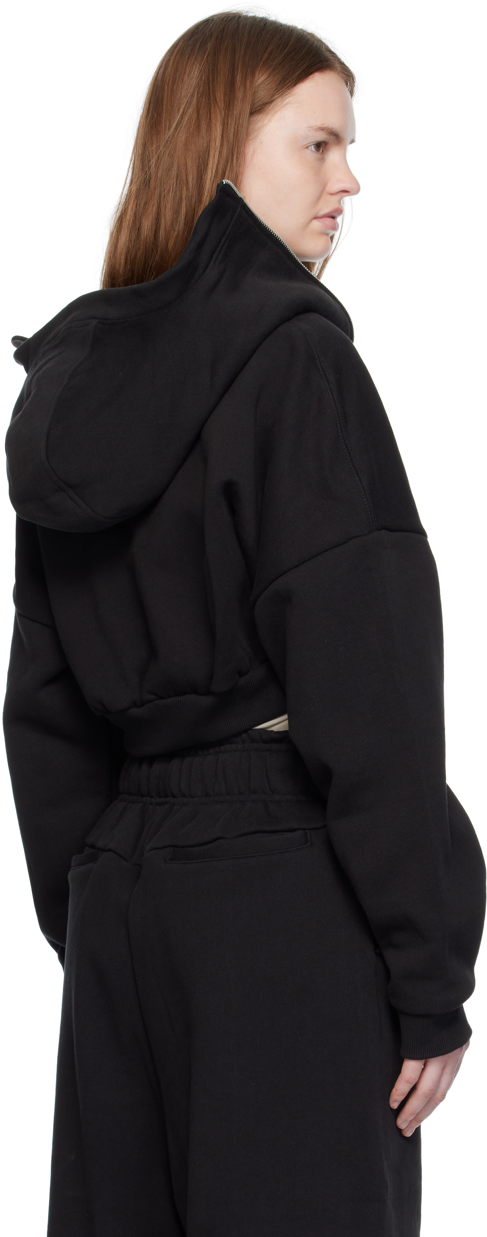 Entire Studios - Pull à capuche écourté noir à glissière