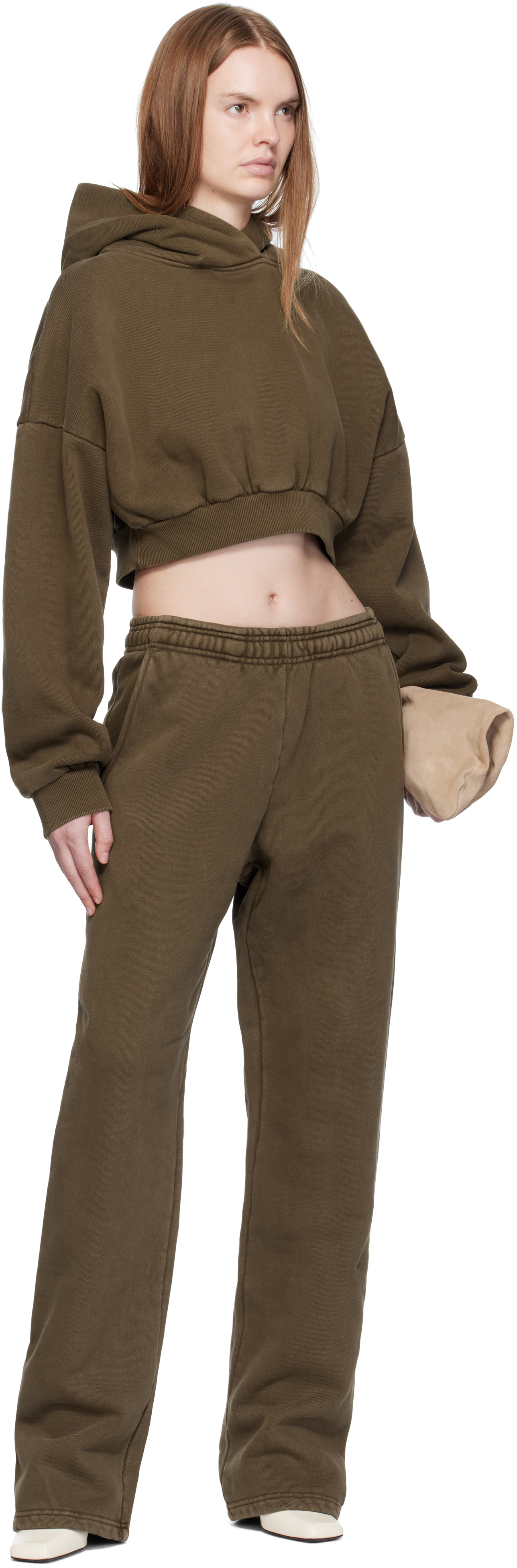 Entire Studios - Pull à capuche écourté brun à glissière prolongée