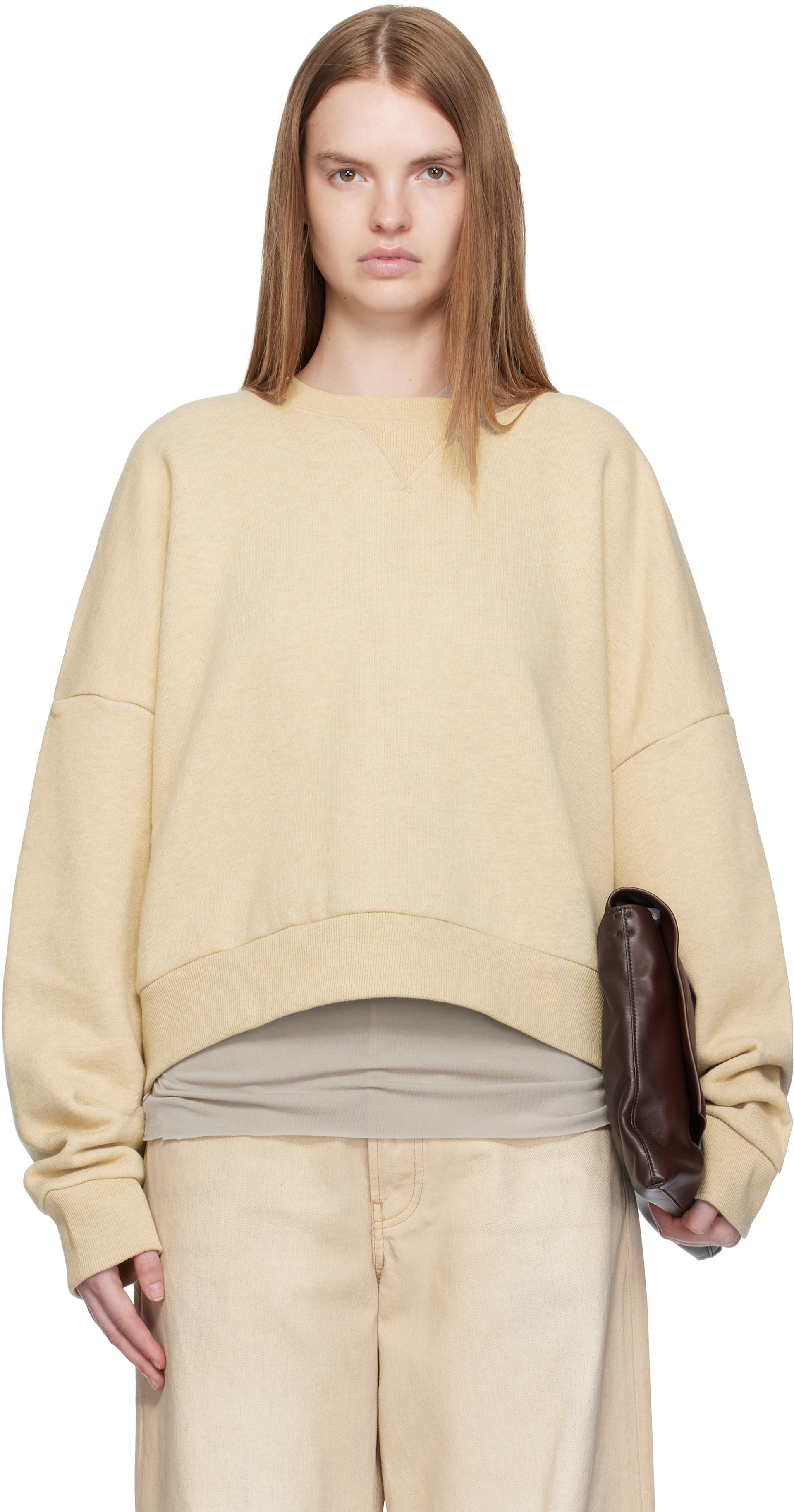 Entire Studios - Pull molletonné droit beige à col ras du cou
