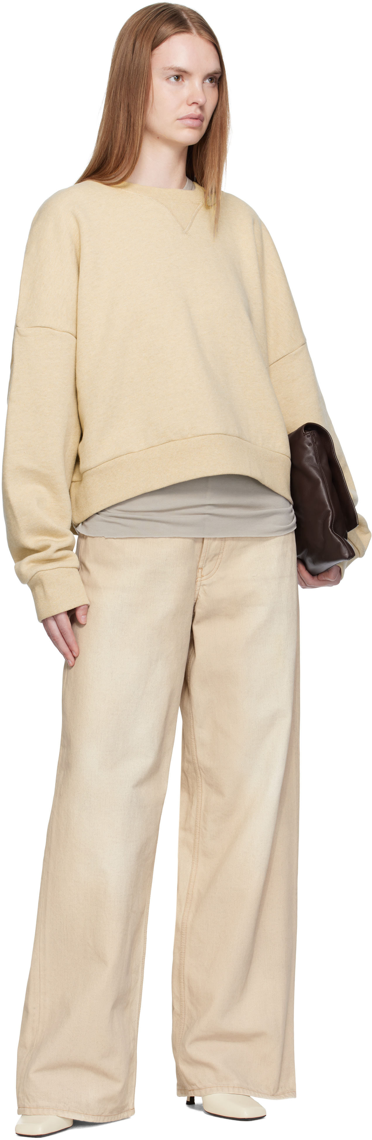 Entire Studios - Pull molletonné droit beige à col ras du cou