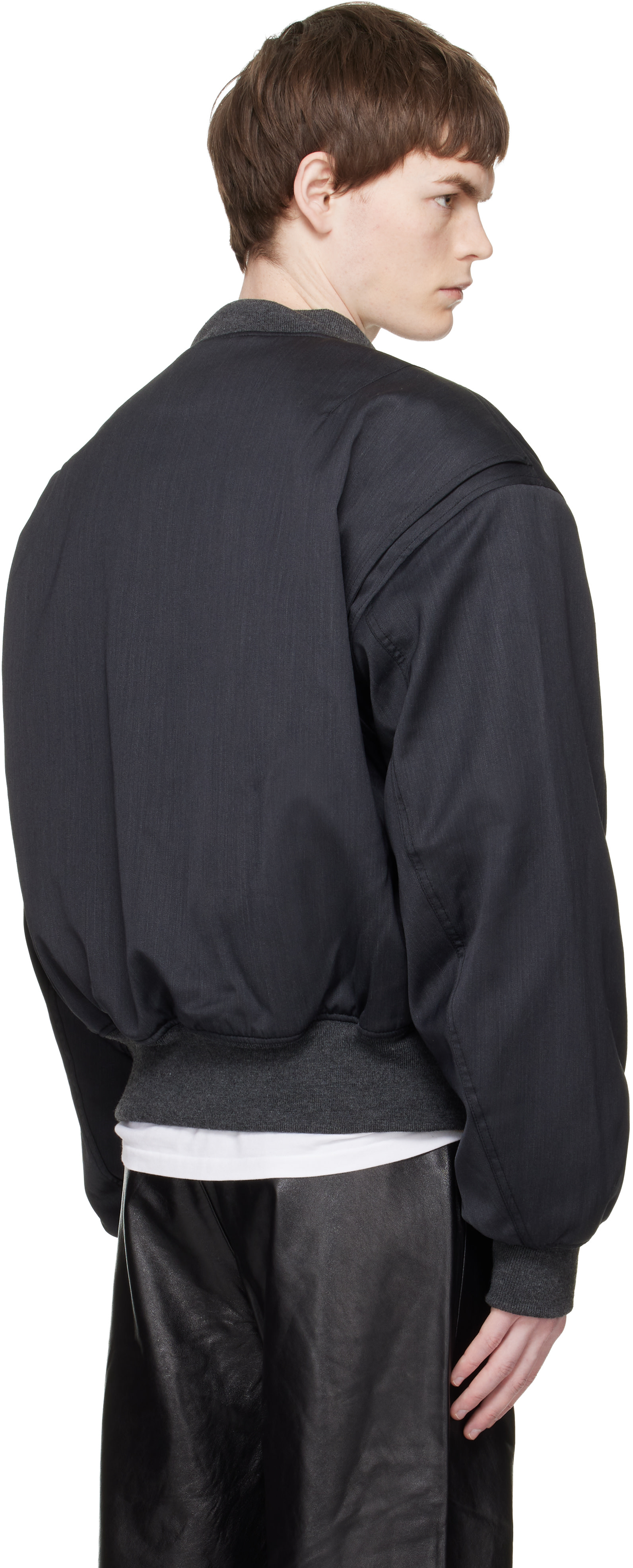 Entire Studios - Gray Cropped Broad Suiting Bomber Jacket