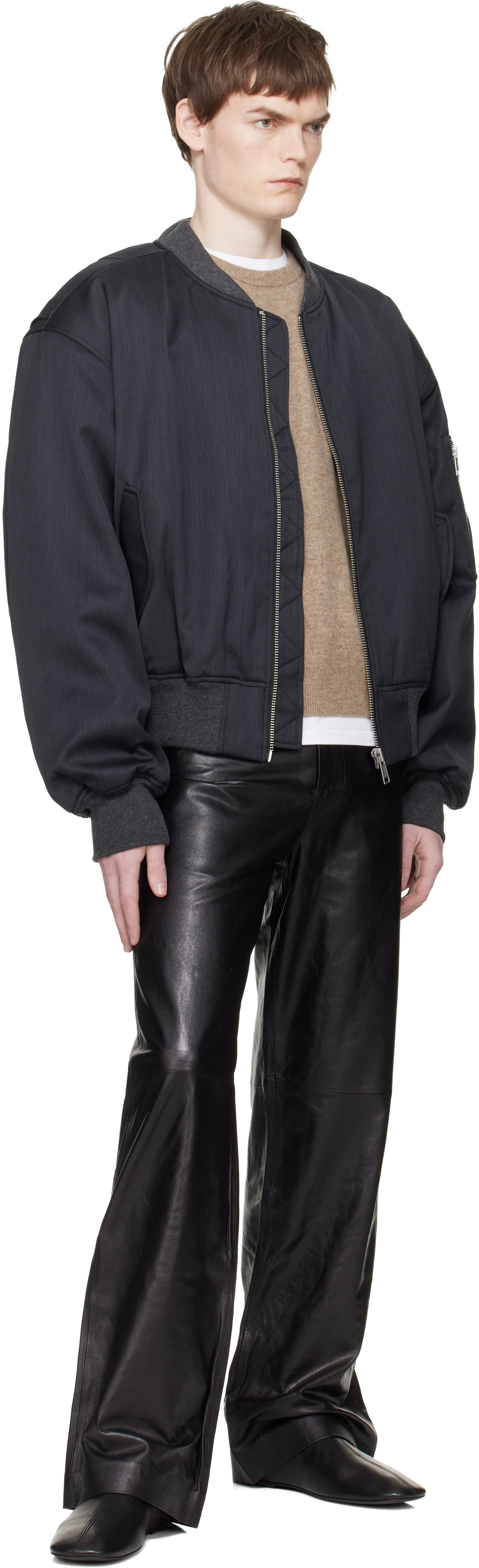 Entire Studios - Gray Cropped Broad Suiting Bomber Jacket