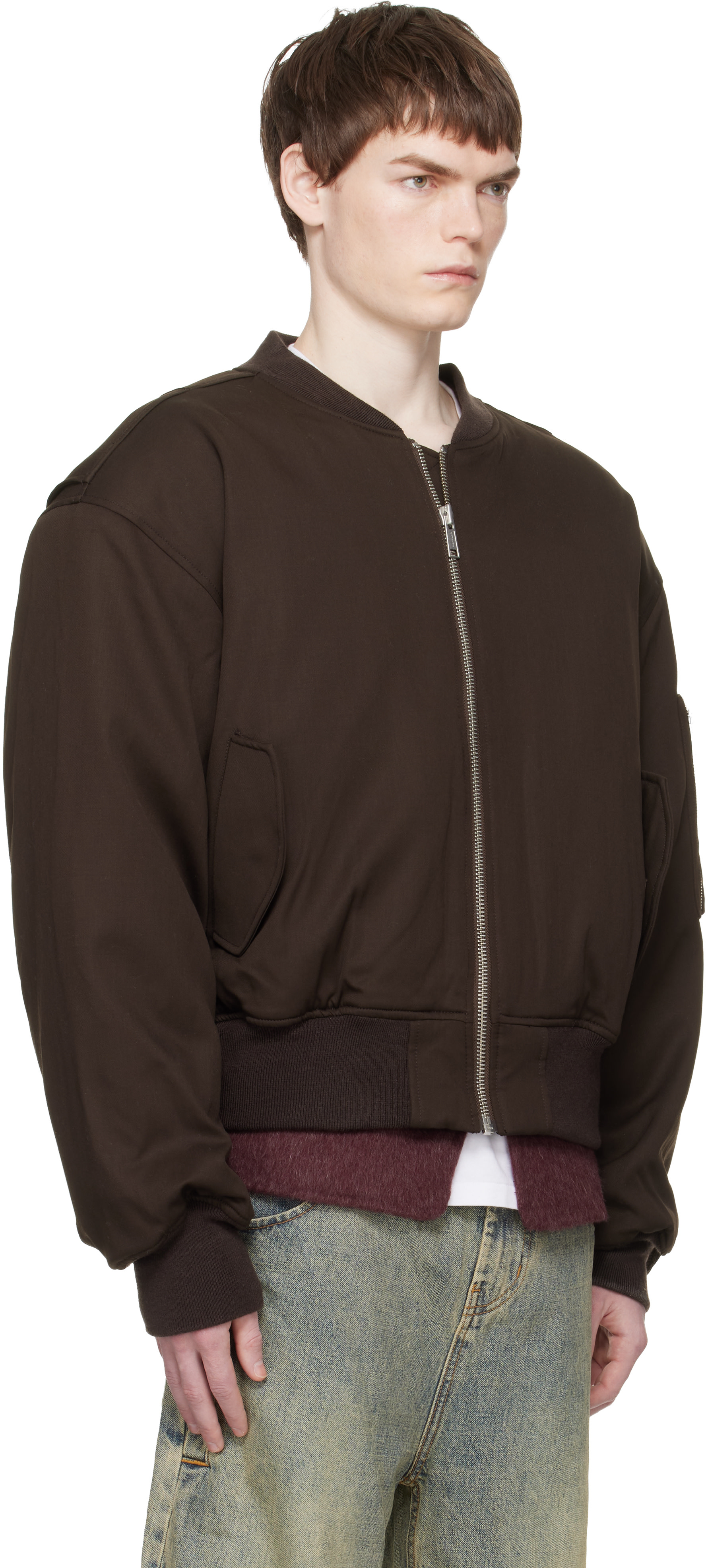 Entire Studios: Brown Cropped Broad Bomber Jacket | SSENSE