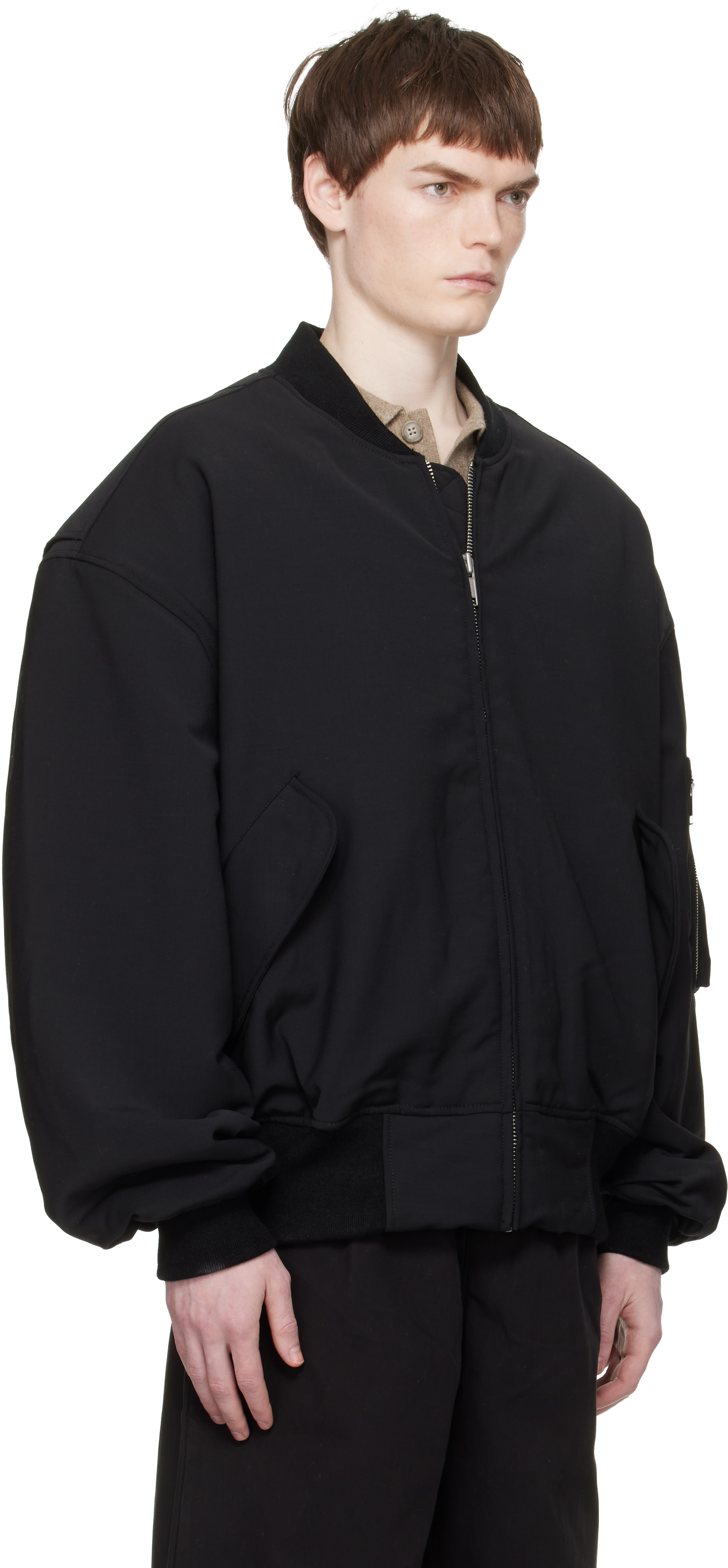 Entire Studios: Black Broad Wool Bomber Jacket | SSENSE Canada