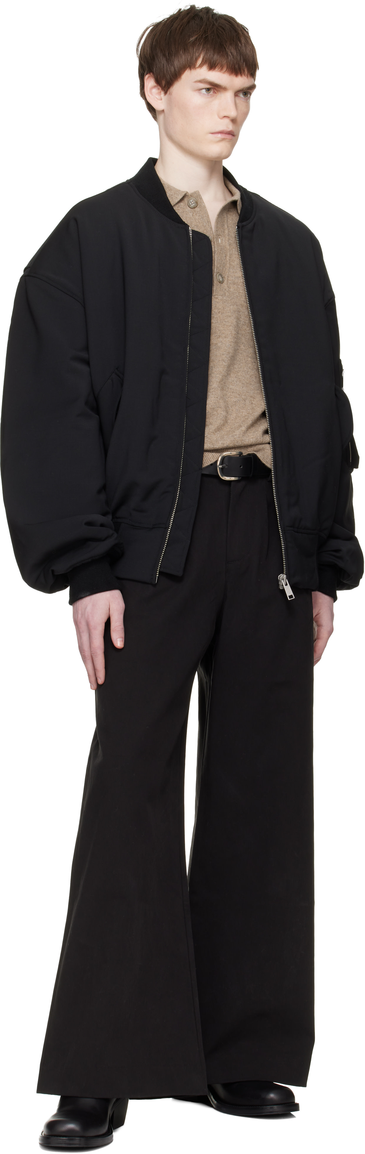 Entire Studios: Black Broad Wool Bomber Jacket | SSENSE Canada