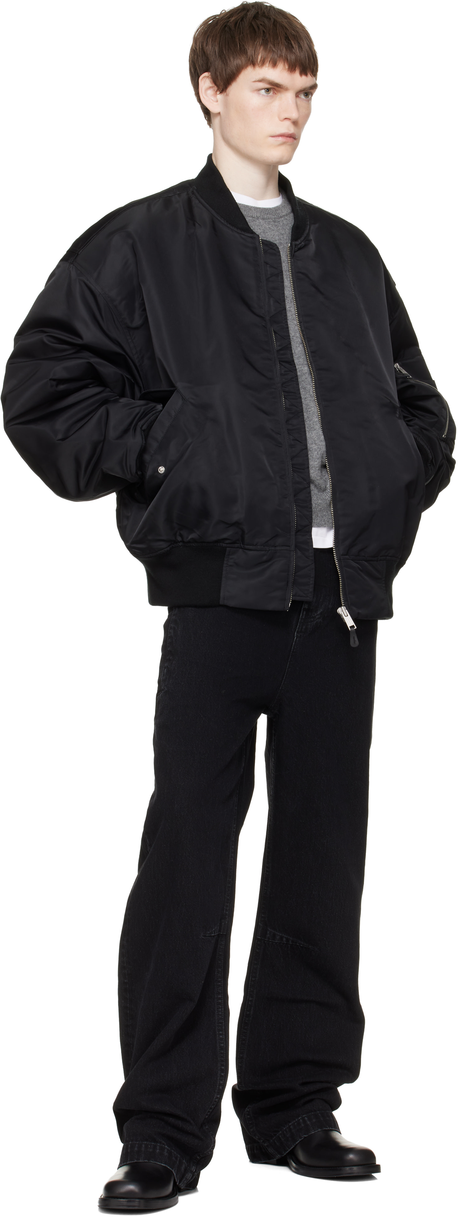 Entire Studios: Black Broad Bomber Jacket | SSENSE United Kingdom