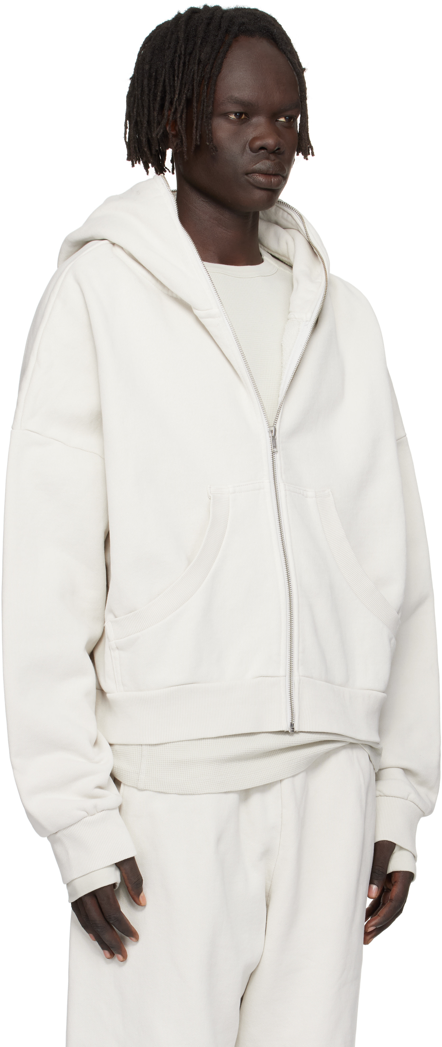 Entire Studios - Pull à capuche blanc cassé à glissière prolongée