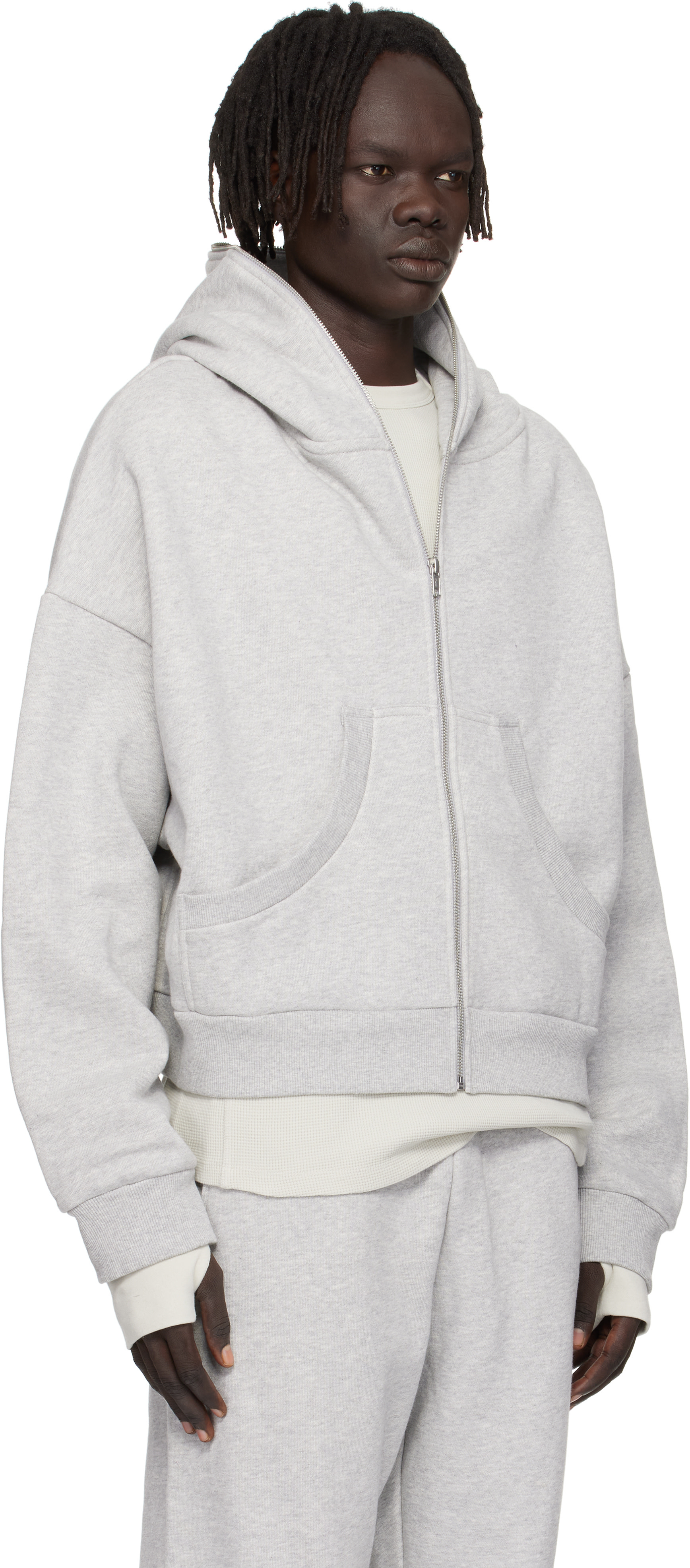 Entire Studios - Pull à capuche gris à glissière prolongée
