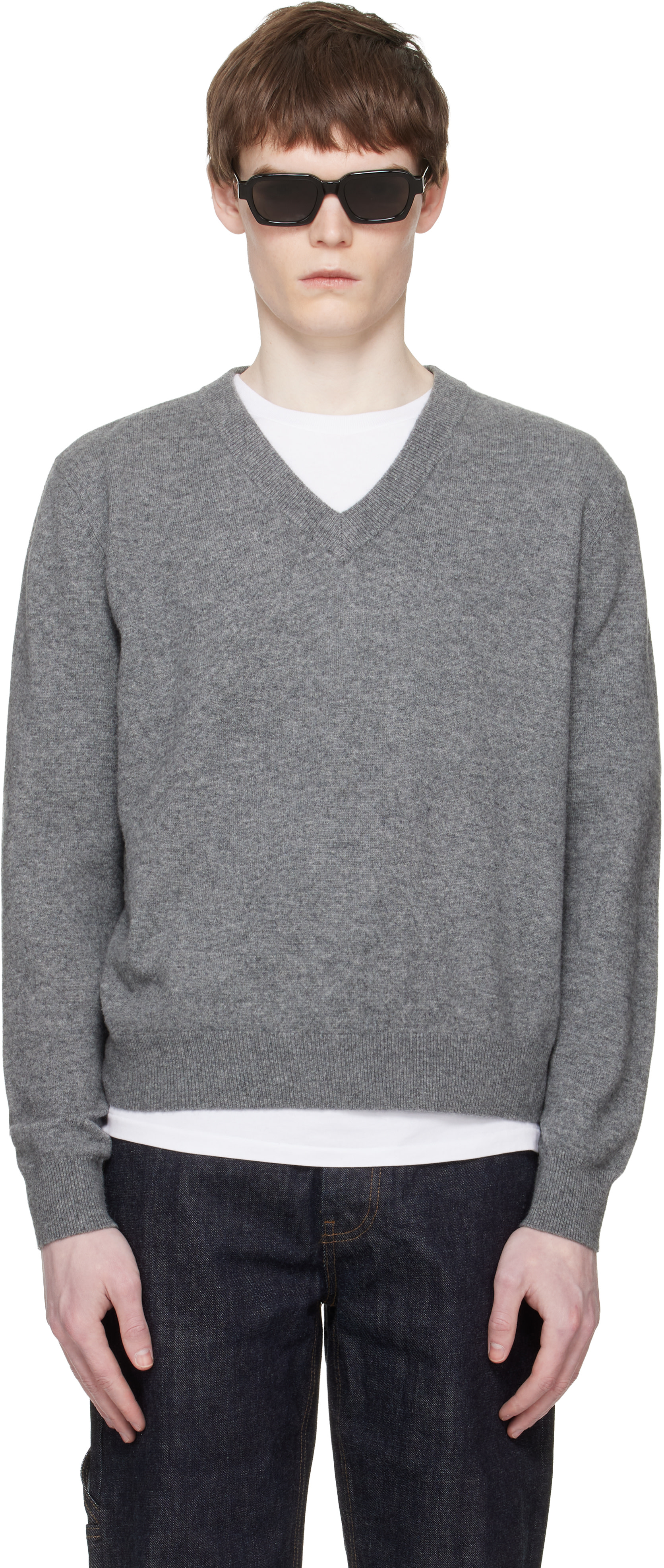 Entire Studios - Pull gris en tricot à col en V