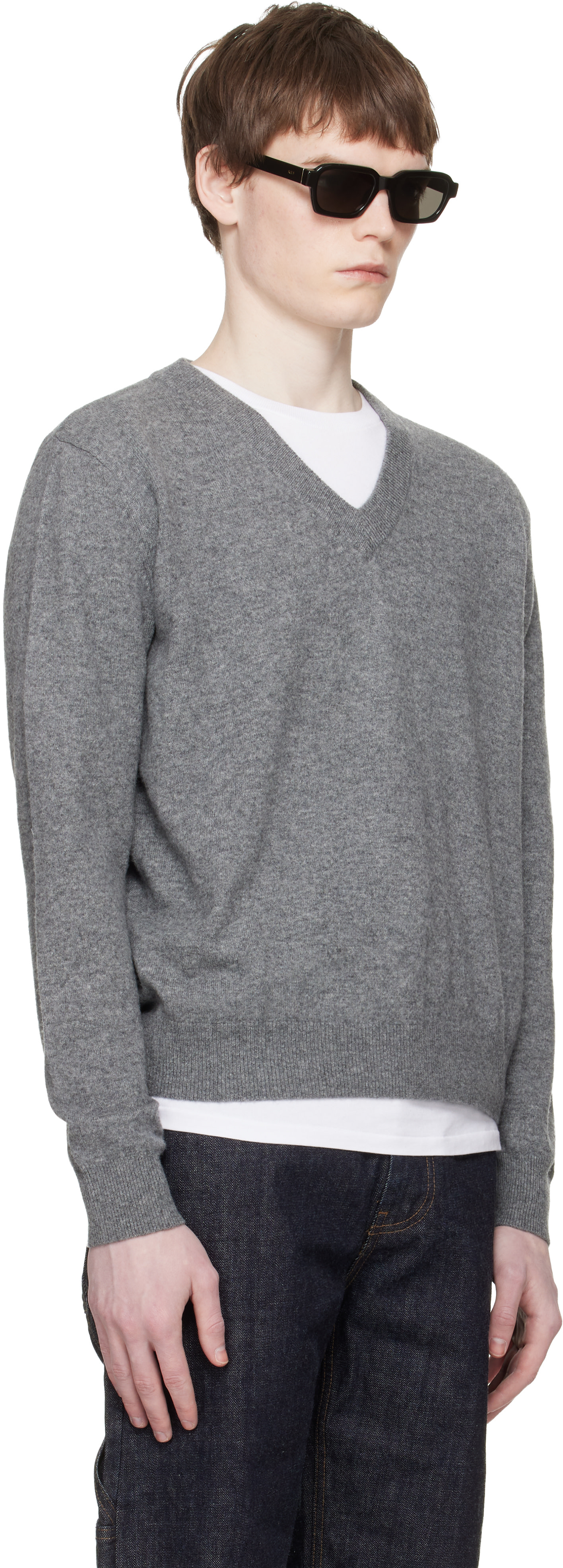 Entire Studios - Pull gris en tricot à col en V