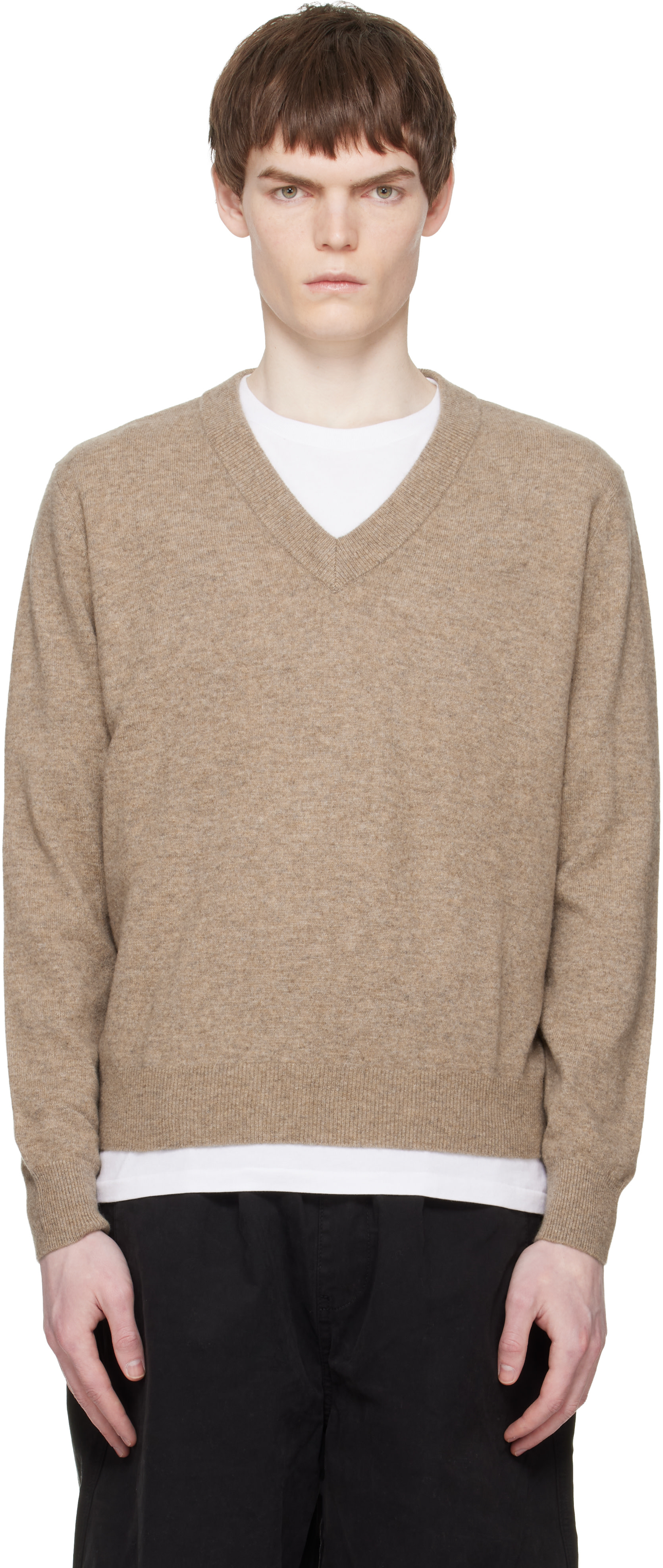 Entire Studios - Pull beige en tricot à col en V