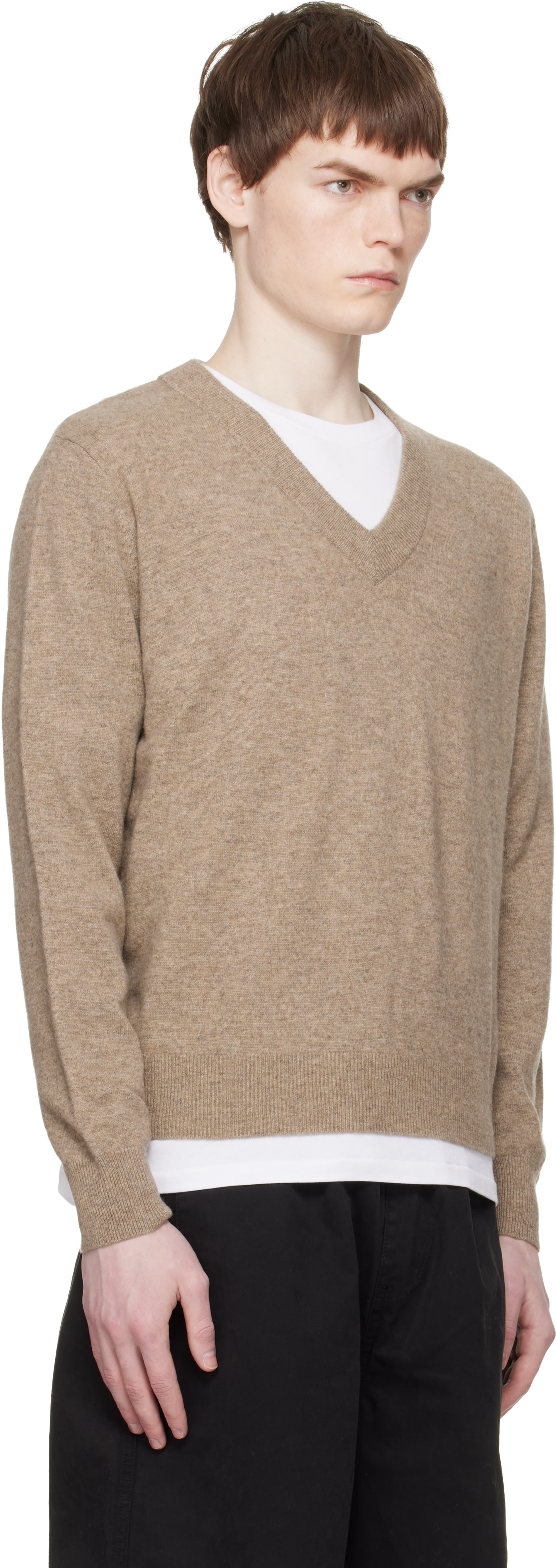 Entire Studios - Pull beige en tricot à col en V