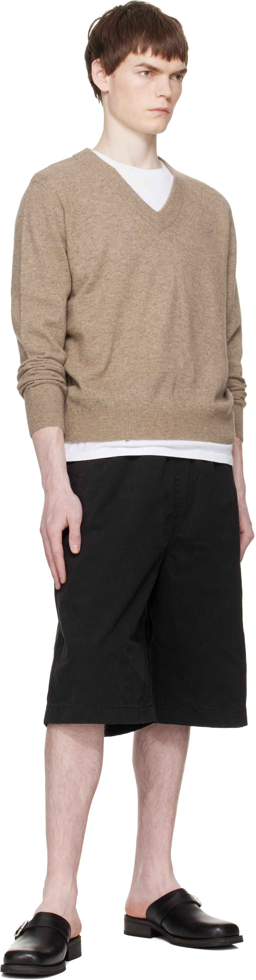 Entire Studios - Pull beige en tricot à col en V